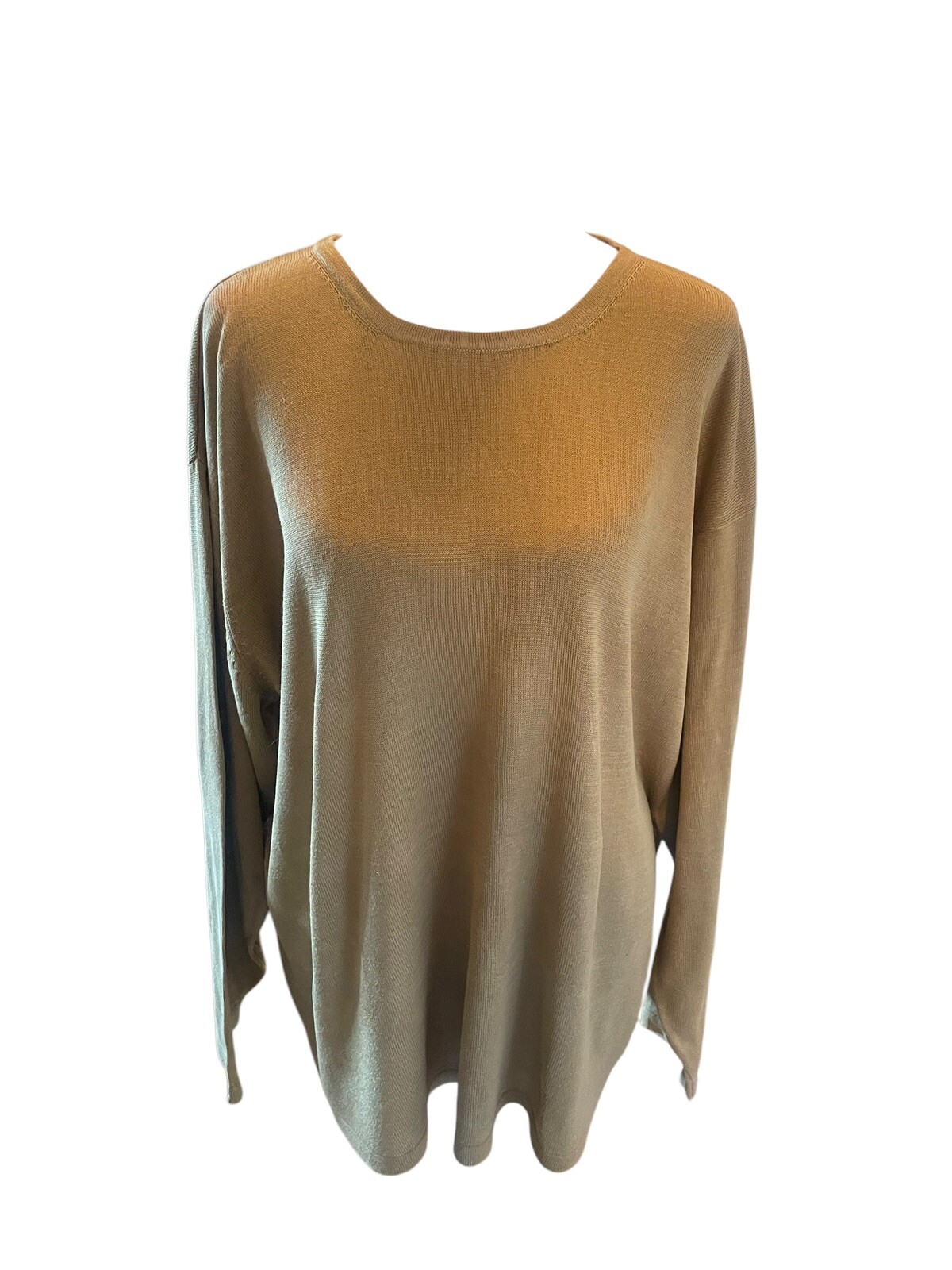 Vintage 90s Y2k 100% Silk Sweater Long Sleeve Tight Knit Tan Round Neck Womens