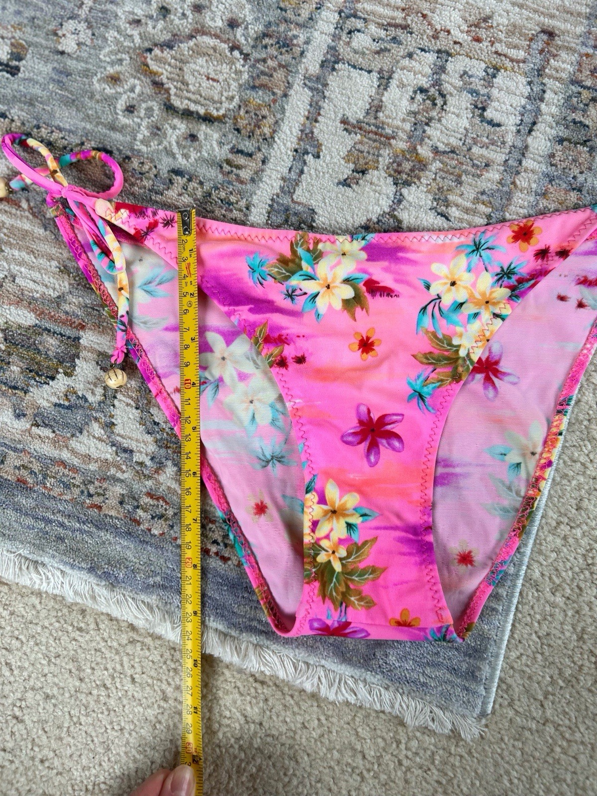 VTG Y2K California Waves Hot Pink Orange Neon Floral bikini 2pc set M Low Rise