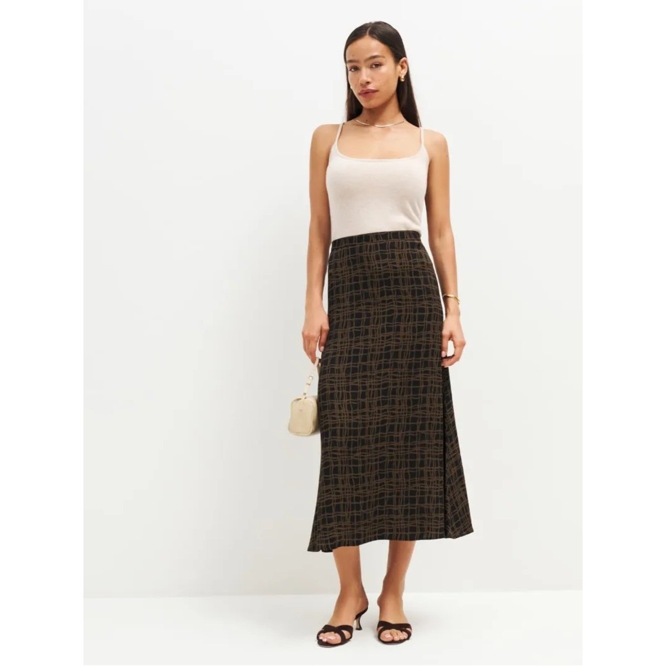 Reformation Skirt Size 0 Midi Minimalist Quiet Luxury Retro Grid