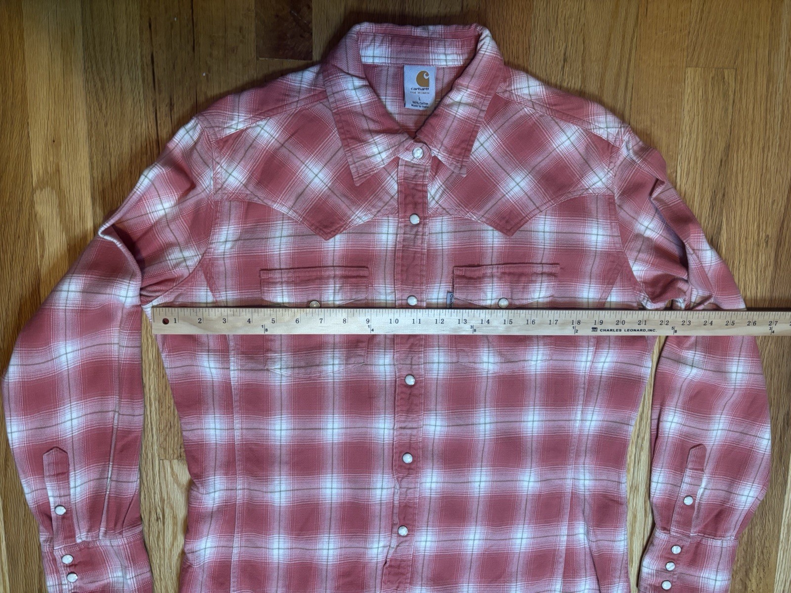 VTG 2008 Carhart Women’s L Cotton Flannel Pink Plaid Western Pearl Snap Shirt L