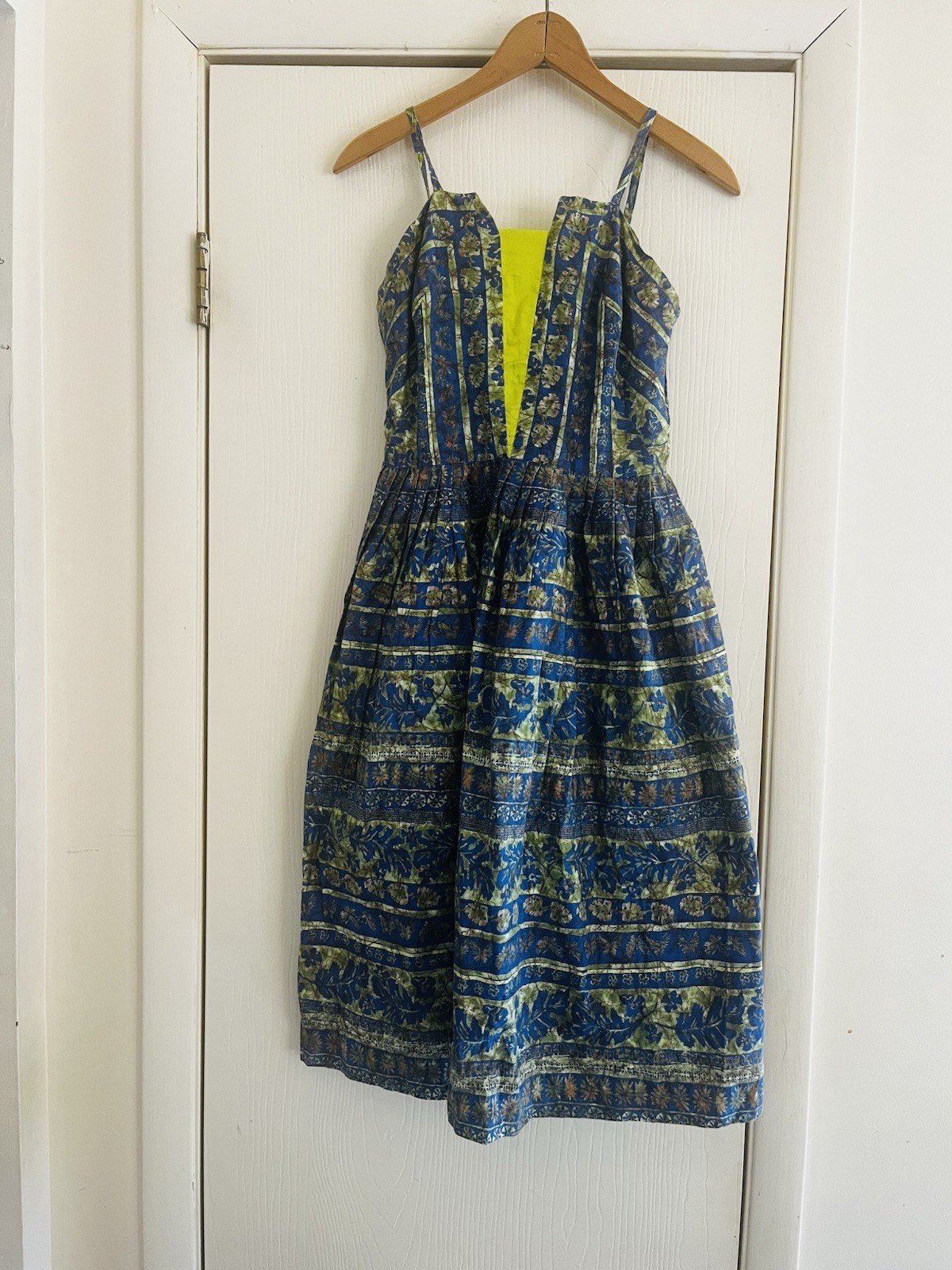VTG 1950s Handmade Batik Block Print Metal Zip Boho Fit Flare Sundress PXS