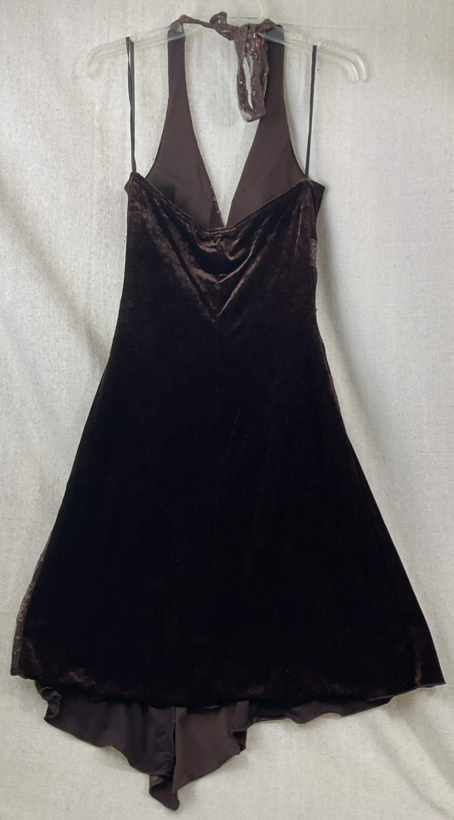 Vintage Womens La Belle brownHalter Midi Dress goth Velvet Floral