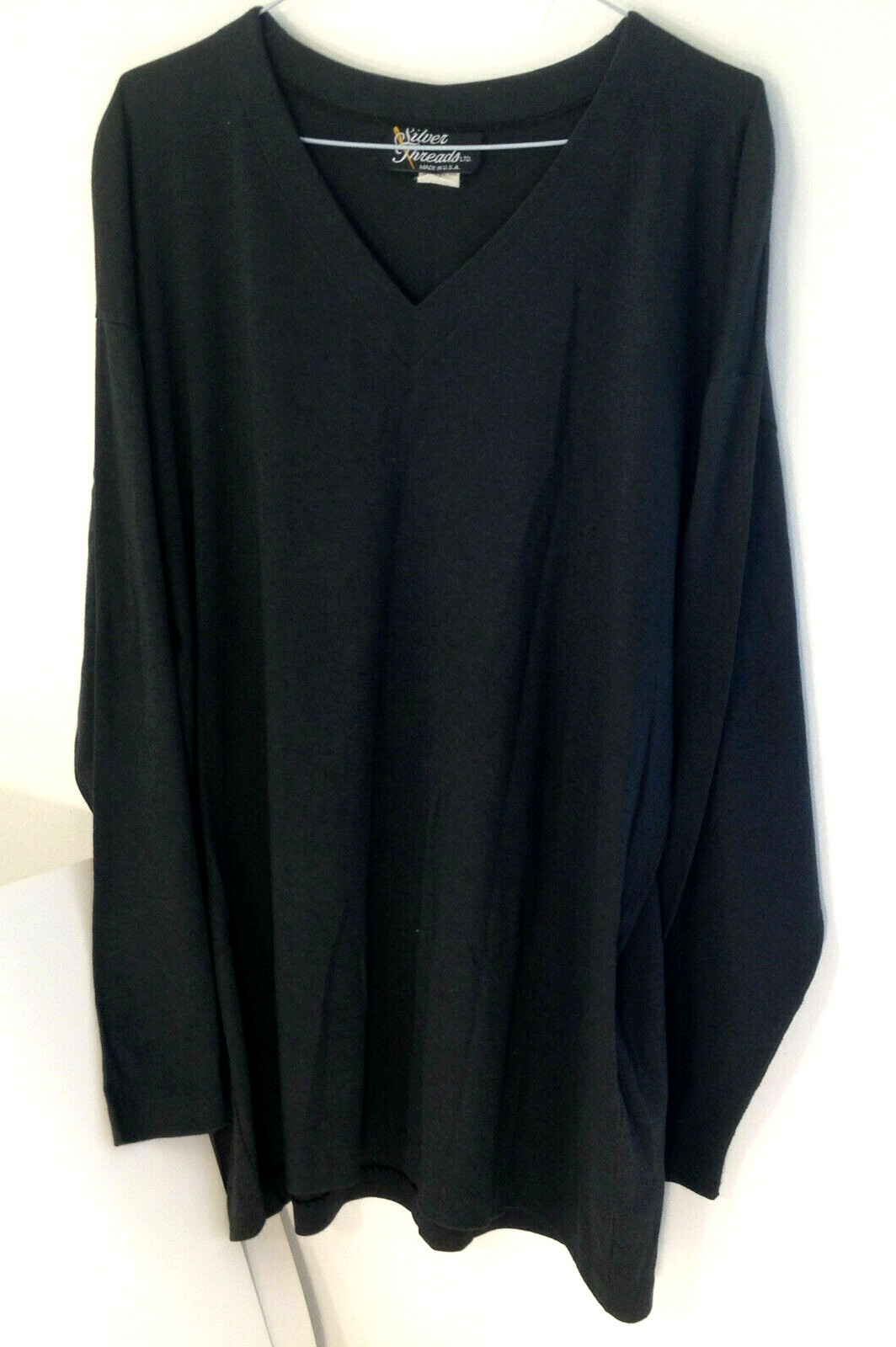 Vintage Silver Threads Ltd Black Long Sleeve Blouse Top size L Made in USA