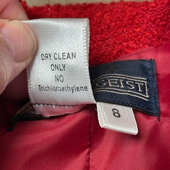 Vintage Herman Geist Boucle Jacket 8 Red Preppy Timeless Wool Blend Button Up