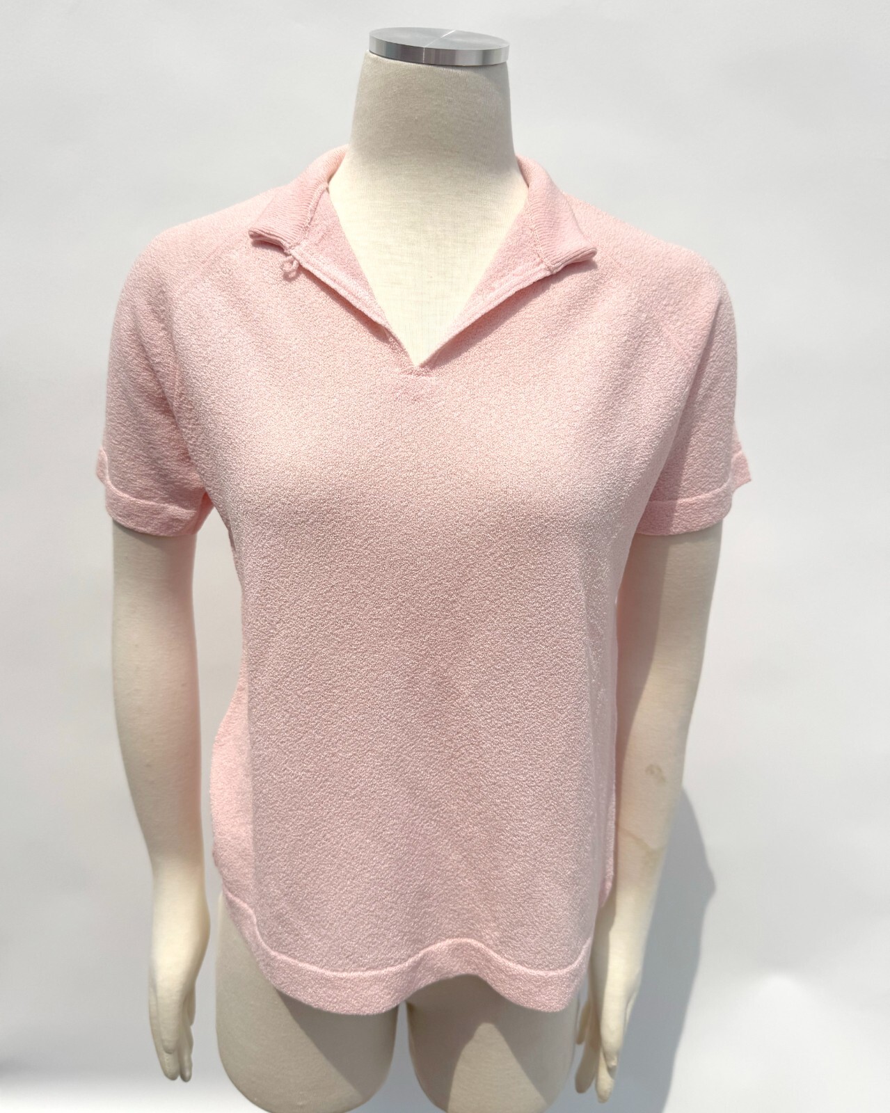 Vintage 1960s Light Pink Mod Mock Neck Turtleneck Short Sleeve Top Size Large