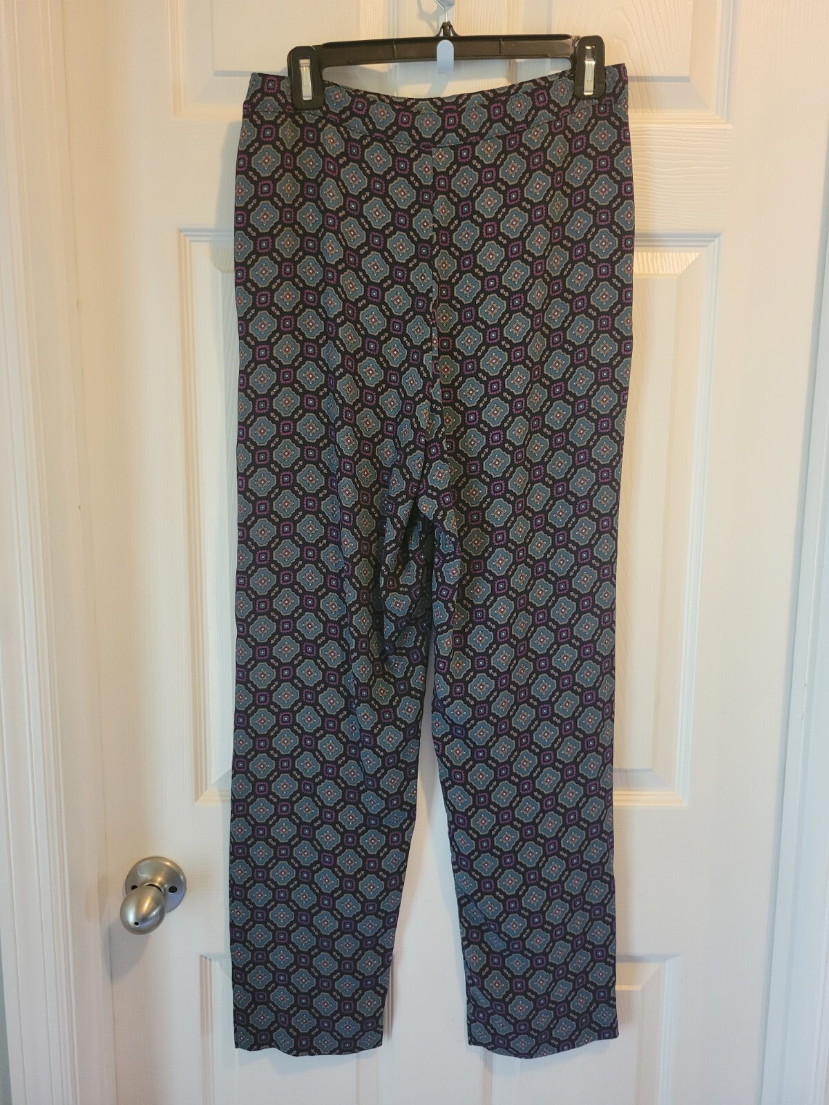 Vintage Pants Navy/Purple/Teal Geo Print By DAVID BROOKS, Light, Pockets, Sz 10