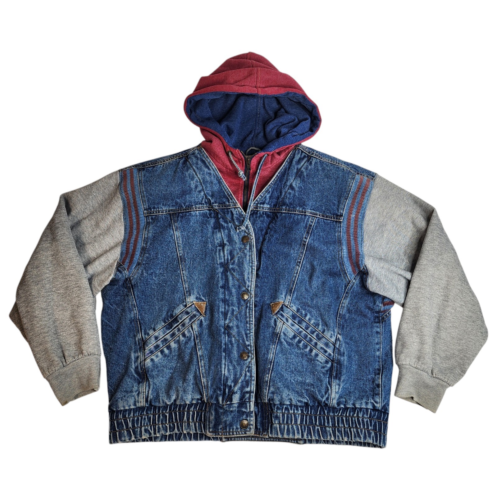 Vintage New York Girl Jacket Womens Large Denim Quilted Hooded Varsity 80s