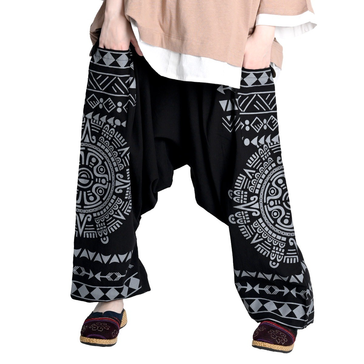 Ethnic Pattern Cargo Sarouel Pants Unisex Aladdin Harem Pants