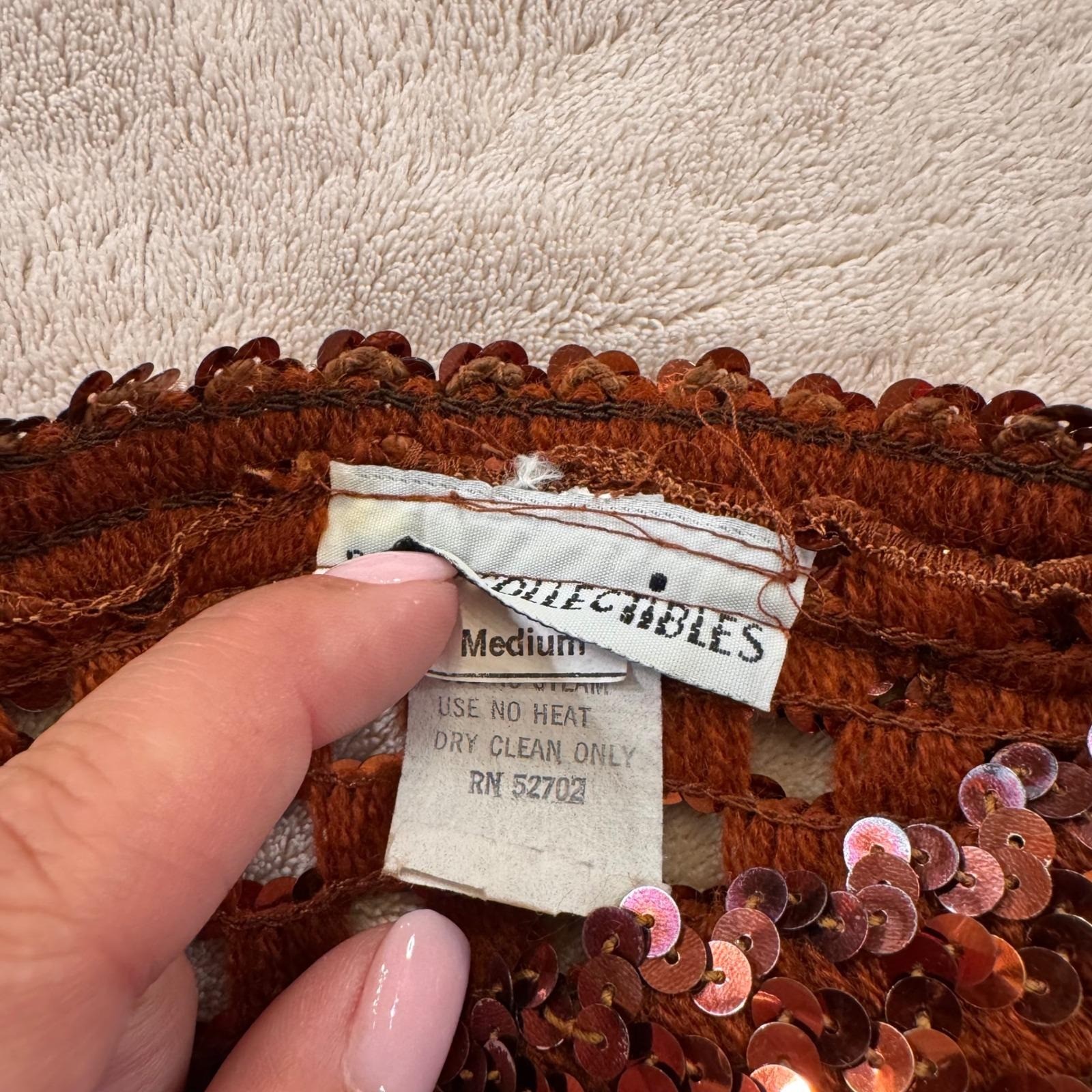 Vintage Western Glam Copper Sequin Long Sleeve Party Top Cocktail Blouse Sz M