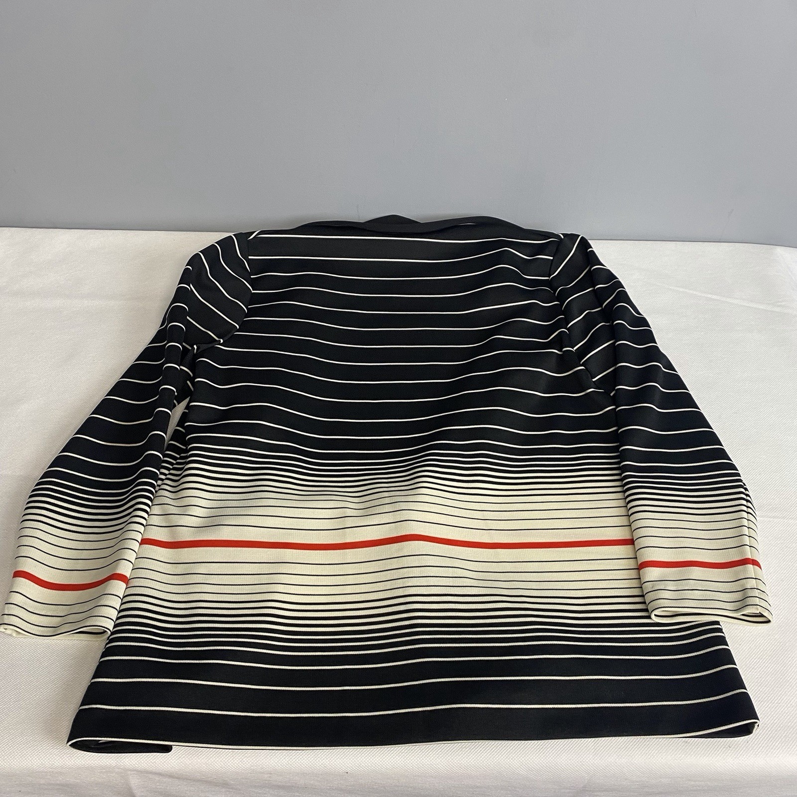Vintage 70s Pepper tree Open Front Poly Jacket Women 18.5 Black White Red Flaw