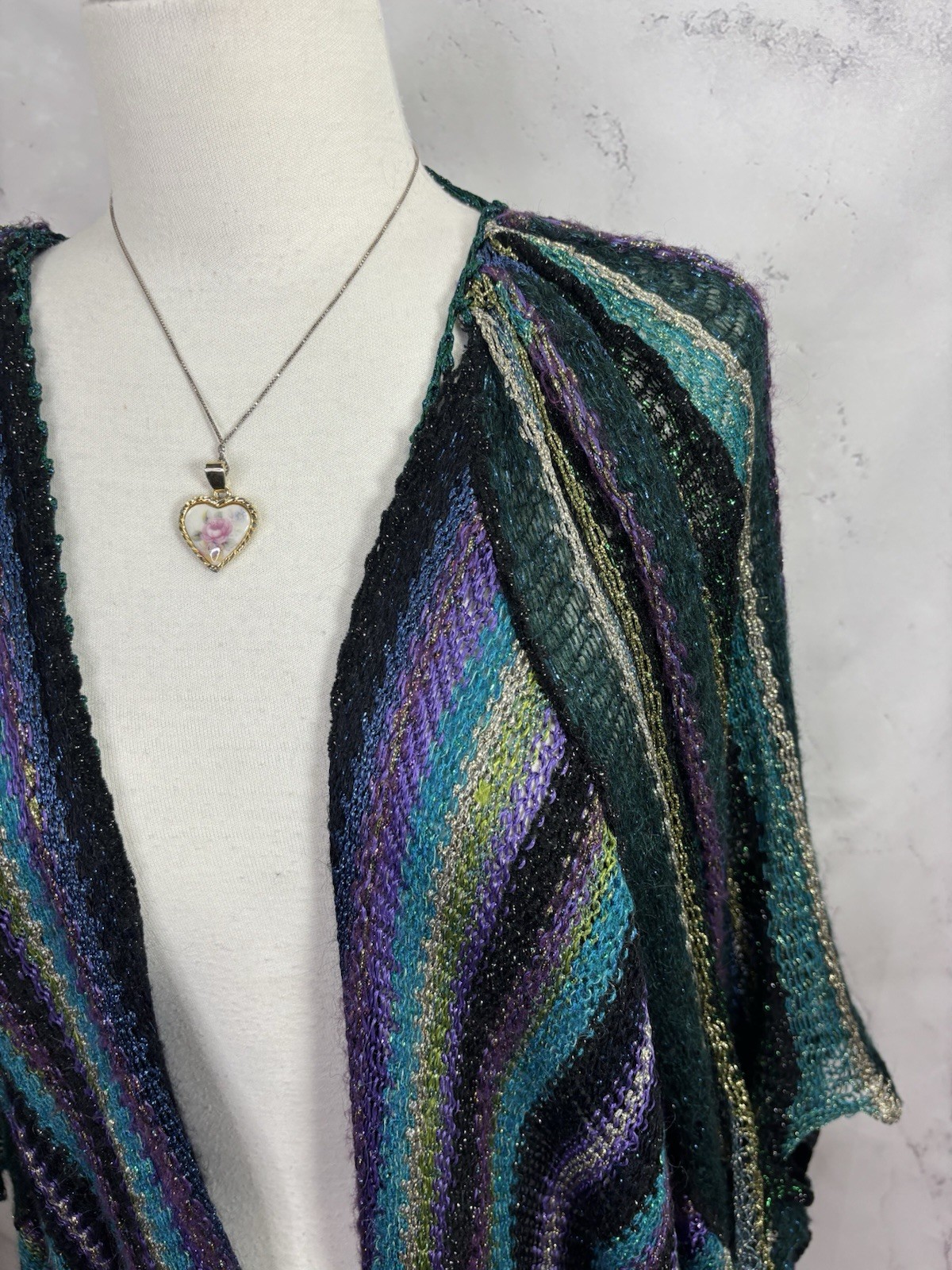 Vtg Mali Firenze Metallic Knit Cardigan Slouchy Duster Kimono Shrug Whimsigoth