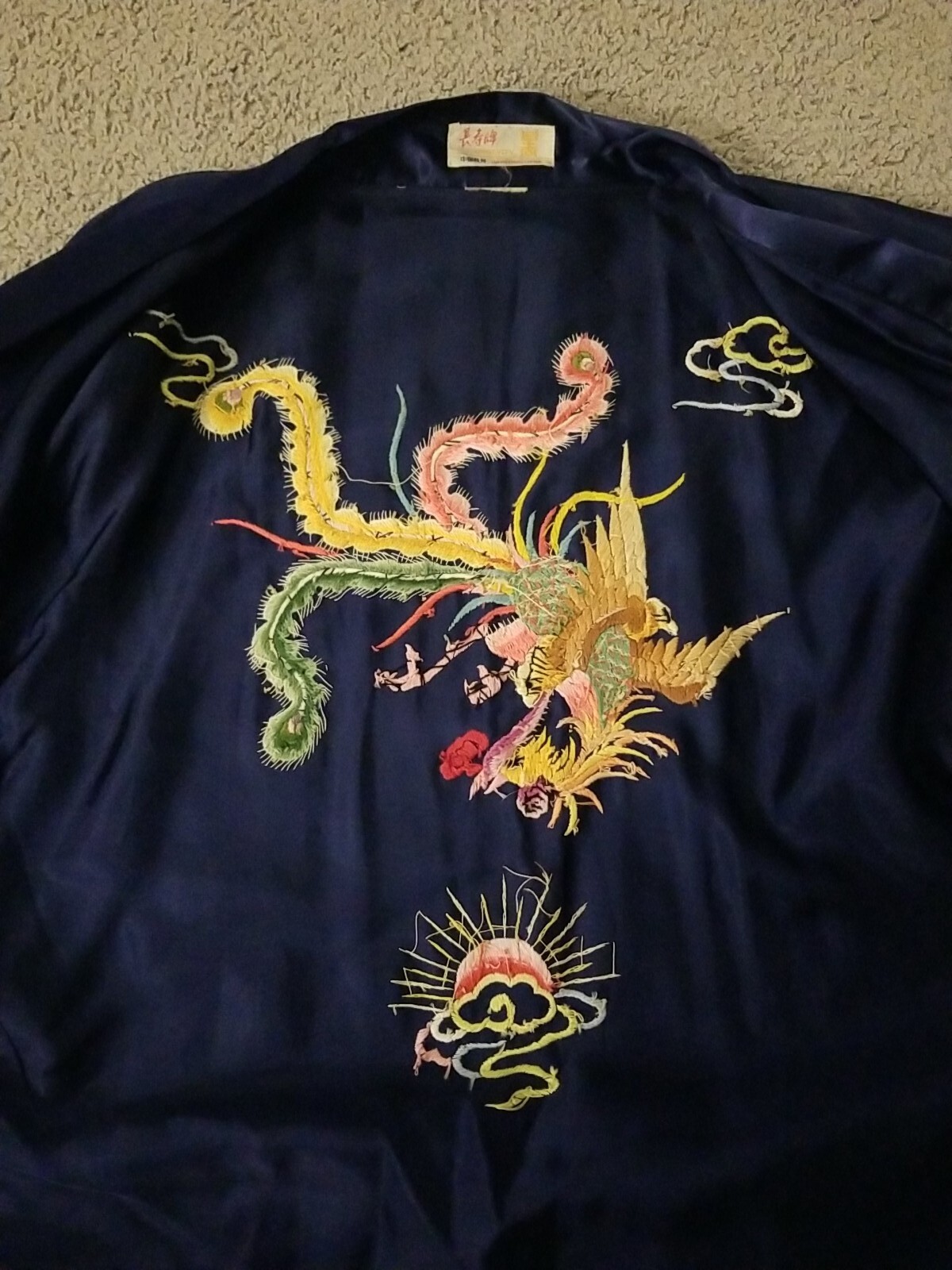 Vintage Satin Robe Longevity Hangzhou China w/ Embroidered Phoenix