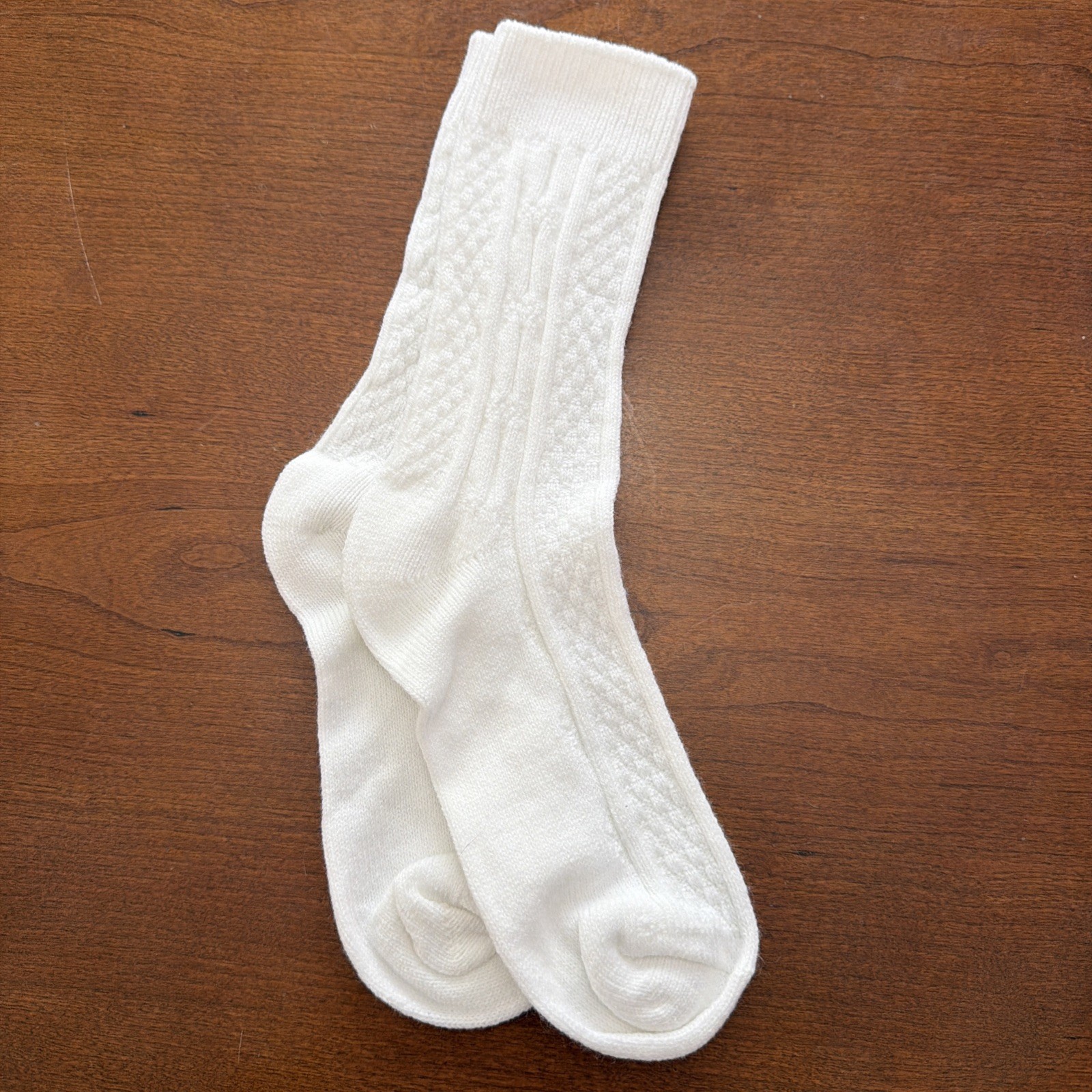 VTG Socks 80s Cable Knit White NOS 7-9 13″ USA Crew School Girls Classic 90s