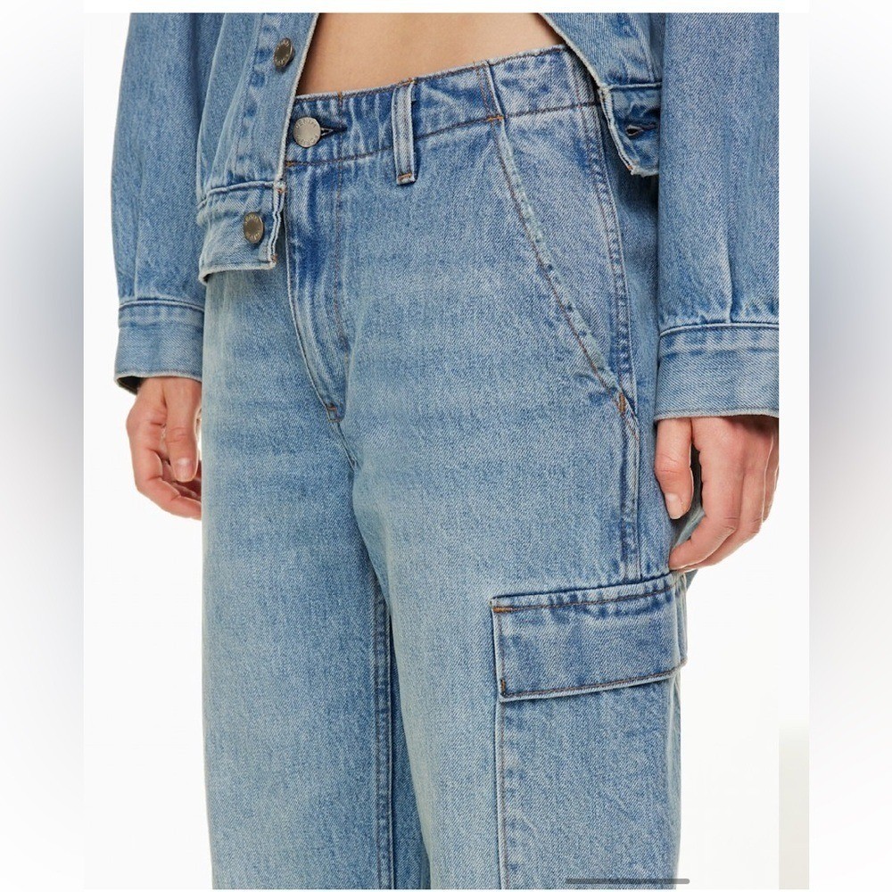 Denim Forum The ’90s Edie Lo-rise Cargo Jean in 7 Yrs Pctr Ths Bleu Size 24 NWOT