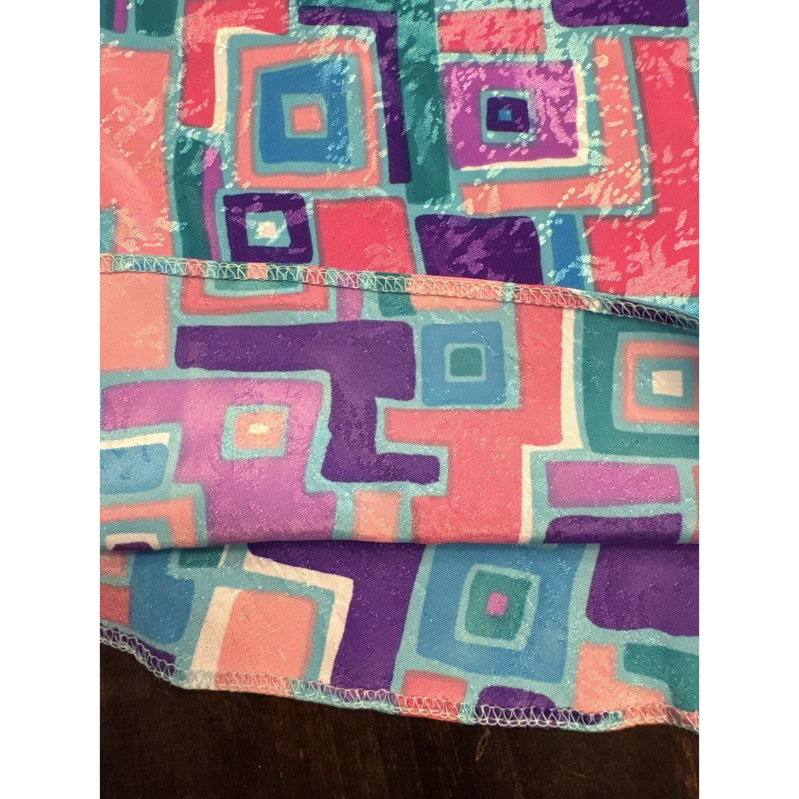 Vintage Geometric Abstract Print Tank Top Pink Purple Teal Sleeveless Shell