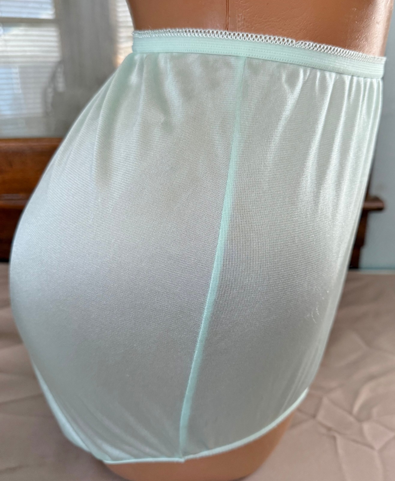 VTG Underscore Light Green Sheer Nylon Hi-Waist Granny Sissy Panties Briefs 10