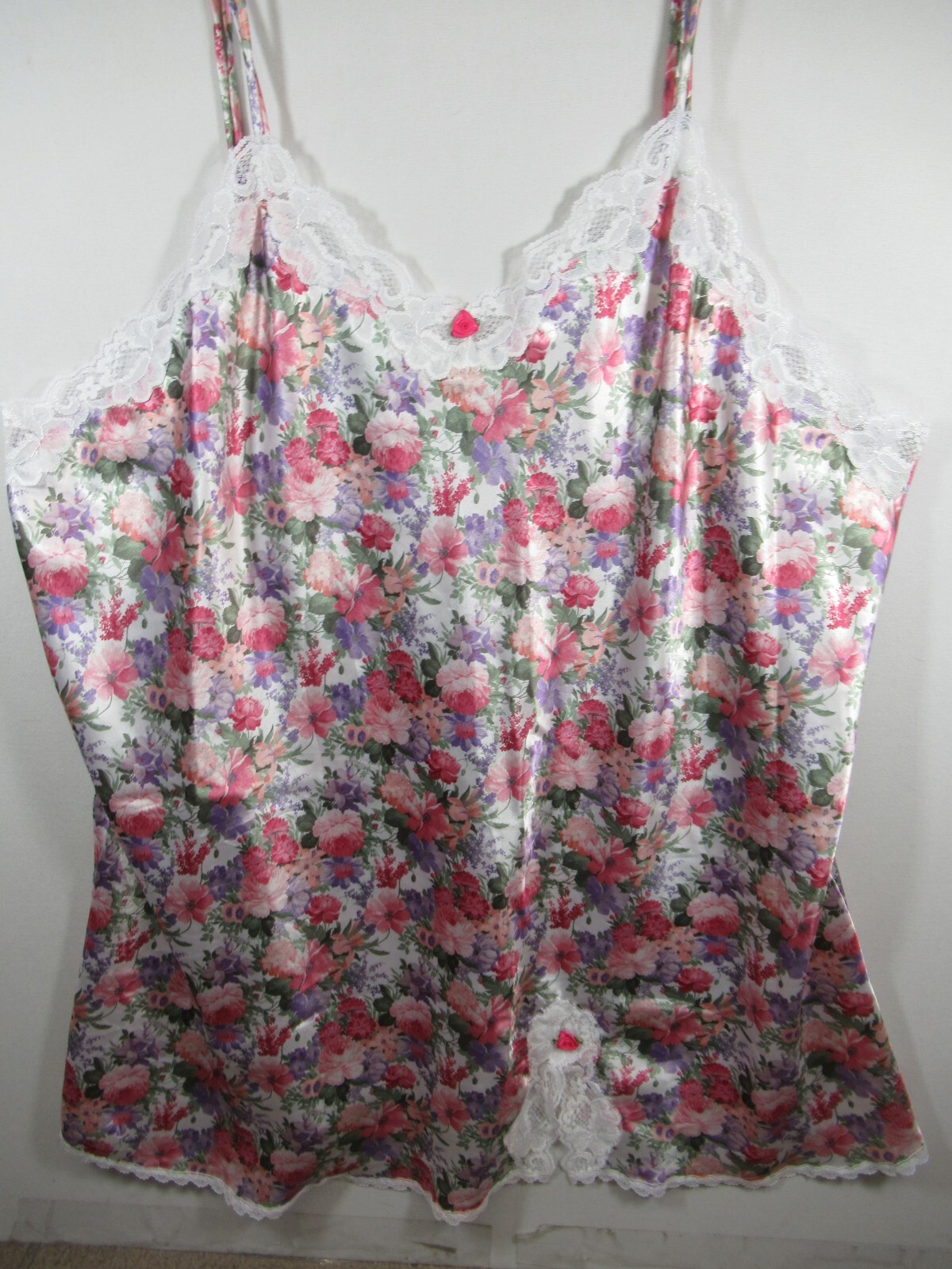 Vintage 90s Intimate Moods Satin Chemise Babydoll Plus Size Floral Sleeveless