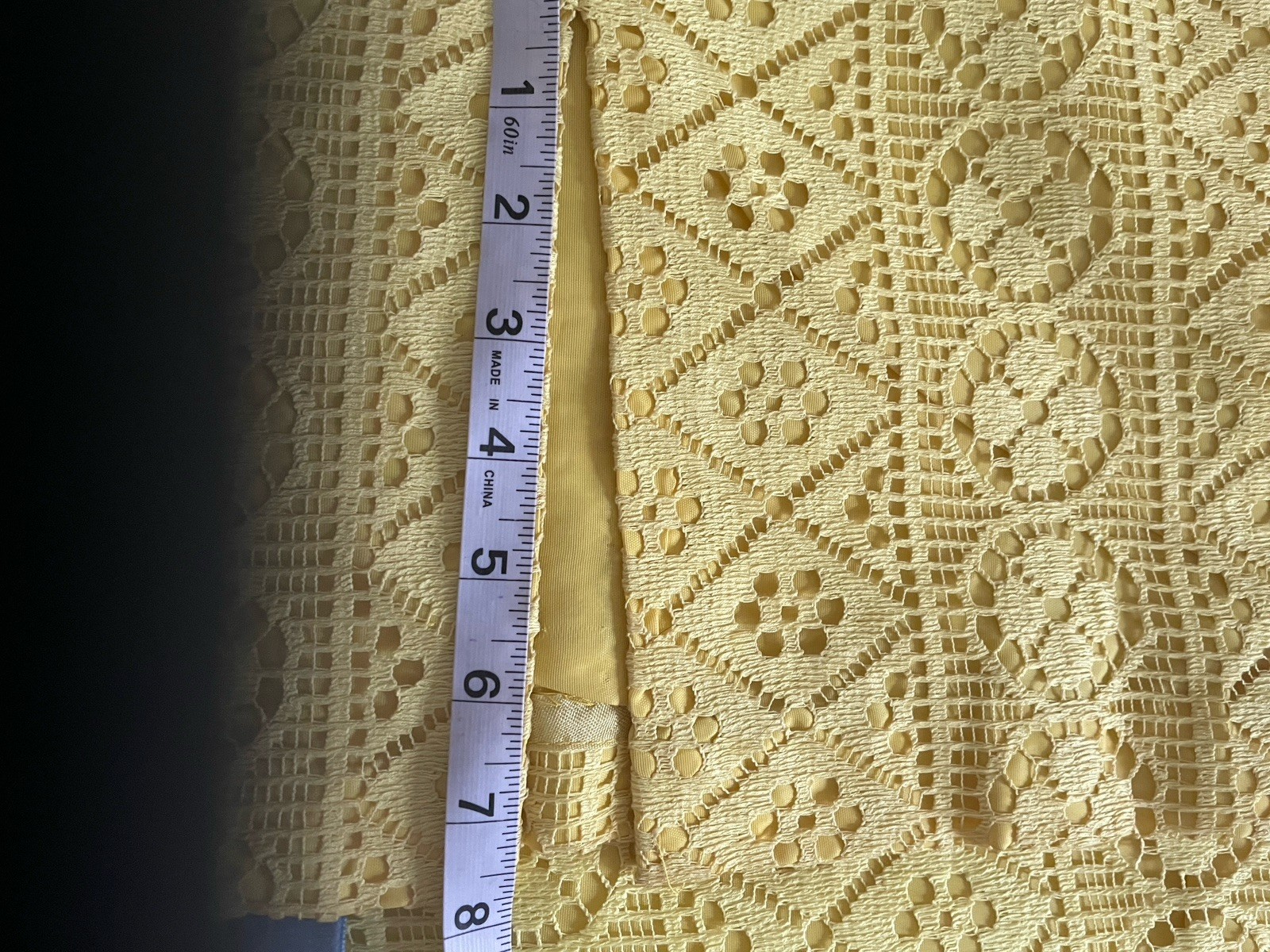 1970’S NORMAN SACKS YELLOW LACE GEOMETRIC CROCHET WOMEN SIZE 3 MAXI DRESS GOWN