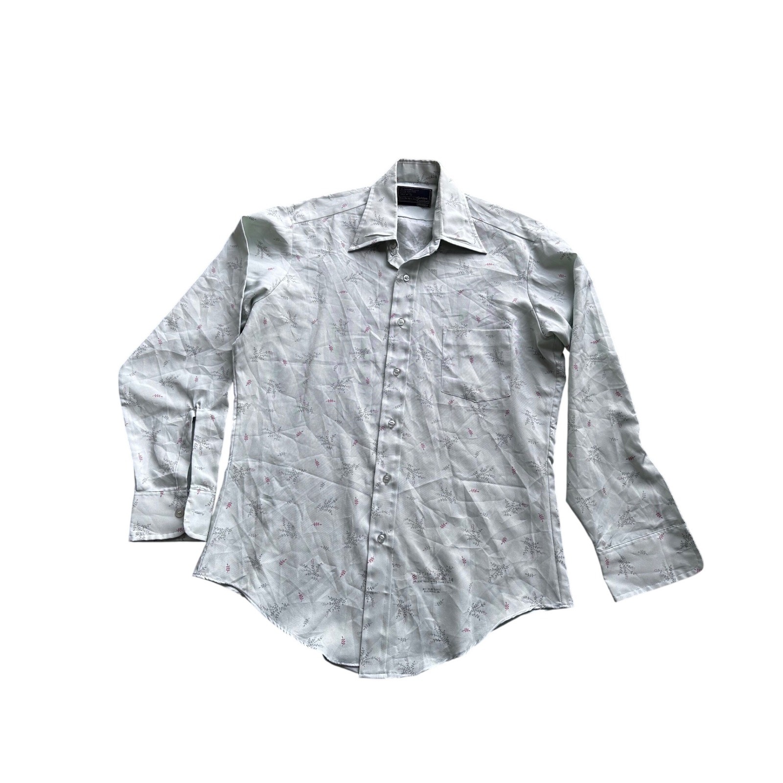 Vintage Sears Golden Comfort Ultressa Sage Green Floral Button Down Shirt 15.5