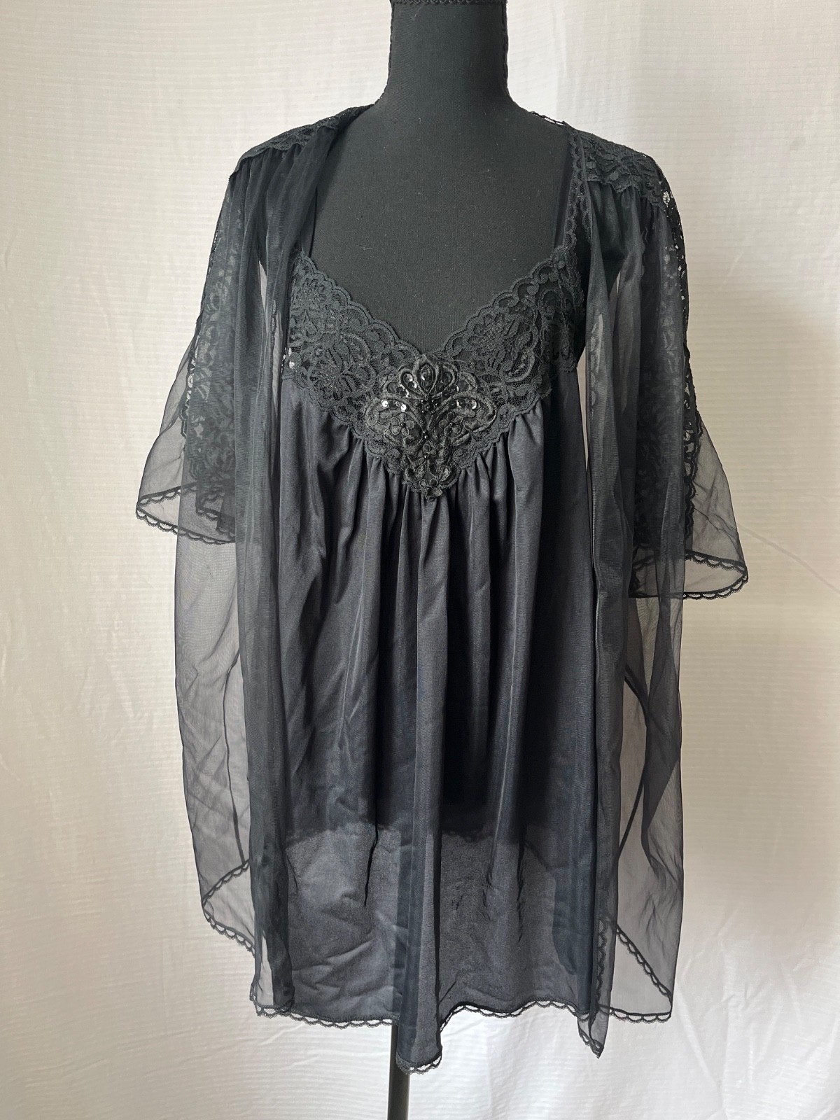 Vintage 1970’s Lingerie Set Camisole Lace Sexy Sheer Evening Medium Sears