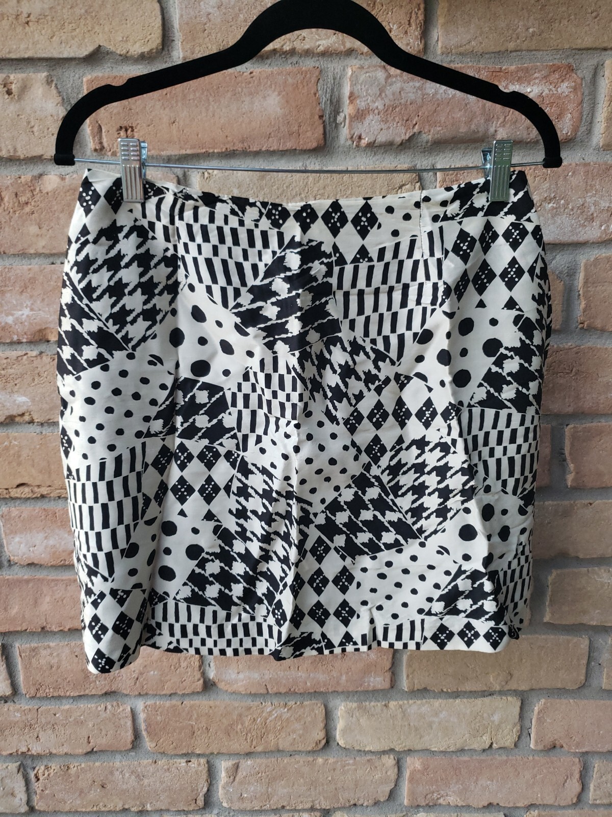 VTG 90s Cache Black White Print All Silk Mini Skirt Sz 8 Club Cougar Y2K FLAWS