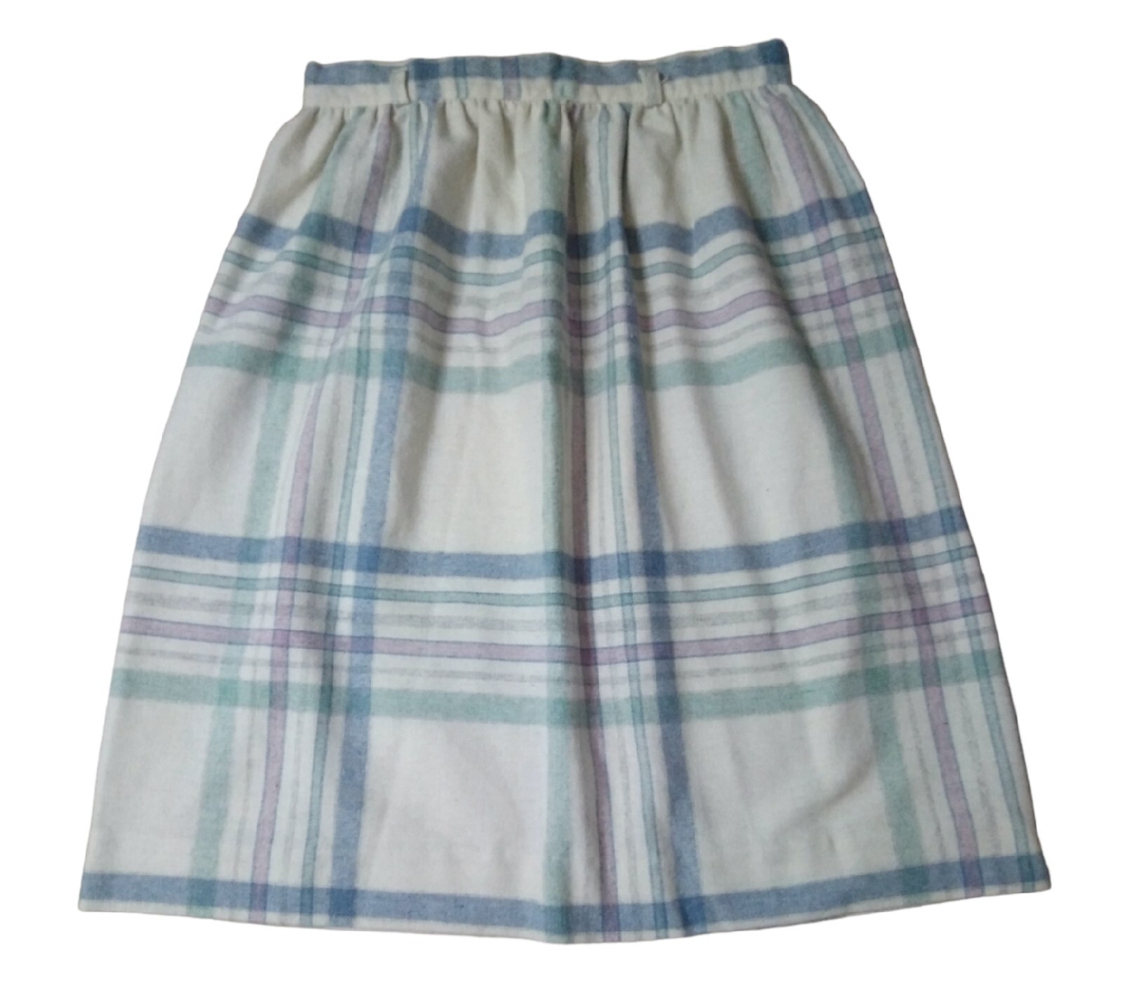Vintage Pretense Cream & Pastel Plaid Wool Skirt