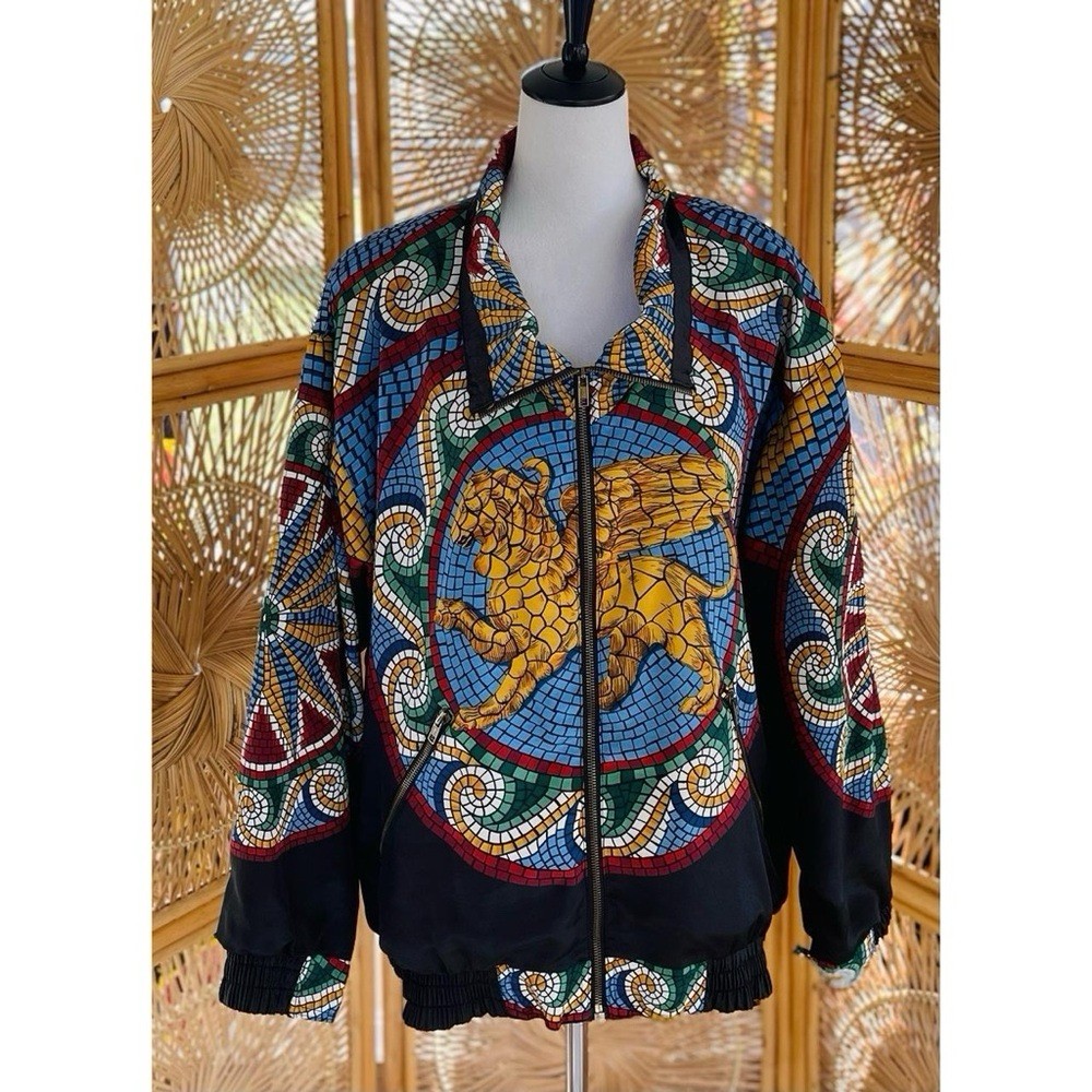 Vintage Giacca Sport Retro Mosaic Griffin Design Zippered Windbreaker Jacket L