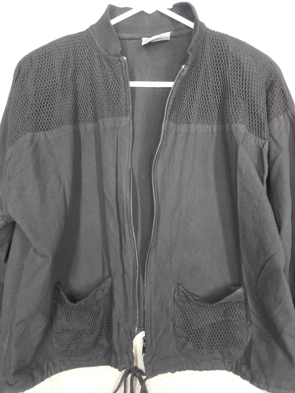 Vintage Grunge Jacket Medium Black Goth 1990s Black Mesh Panels Oversize Great