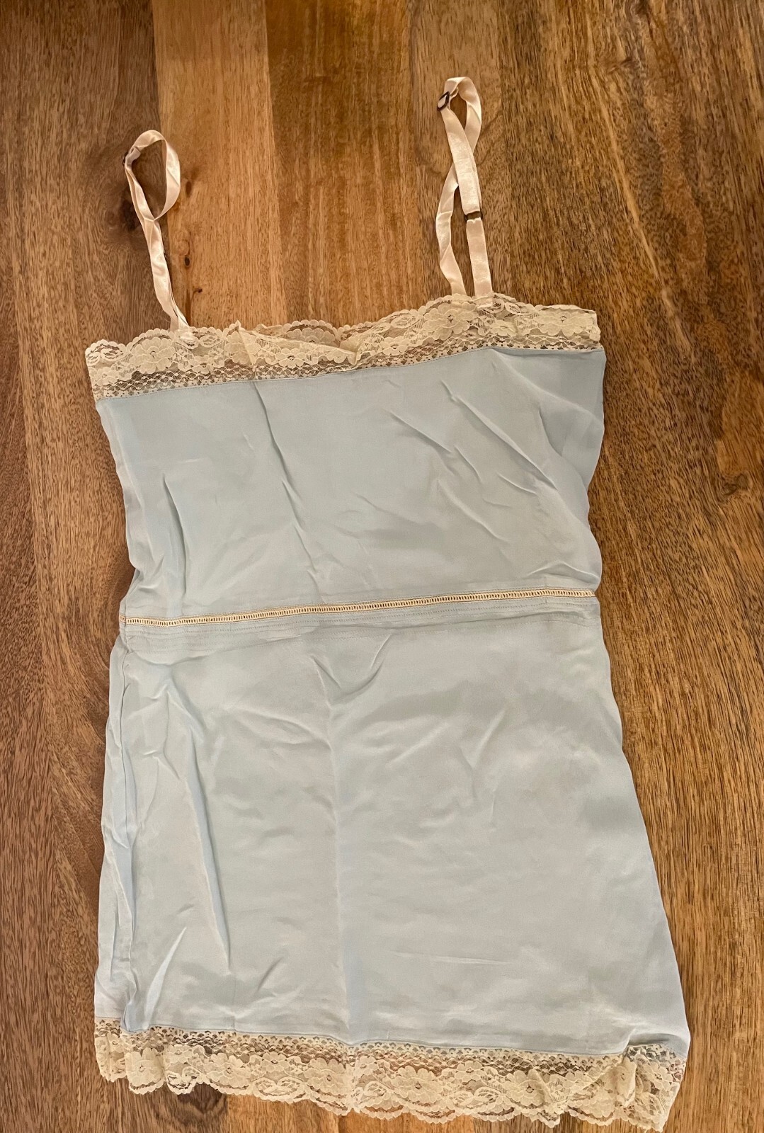 Winter Kate 100% vintage silk pastel slip rosette/ lace detail fully lined XS