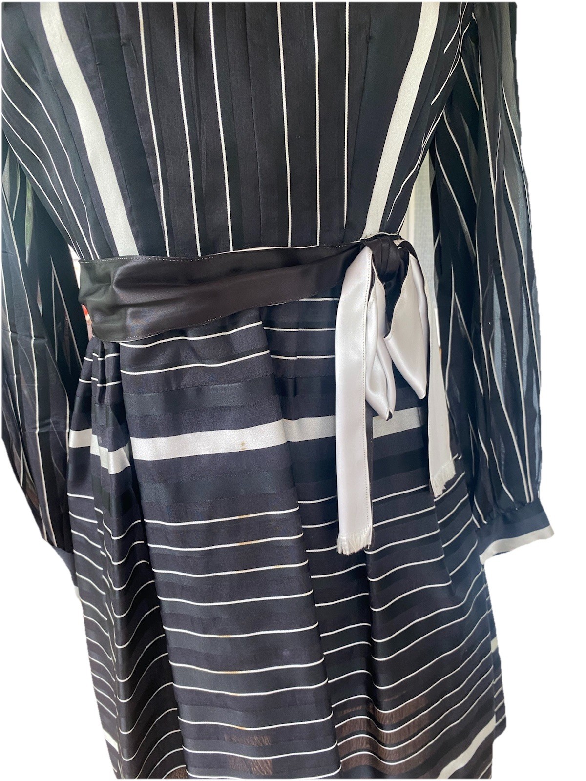 Vintage Andrew Woods Shirt Dress Silk 1960s Belted Black White 60s