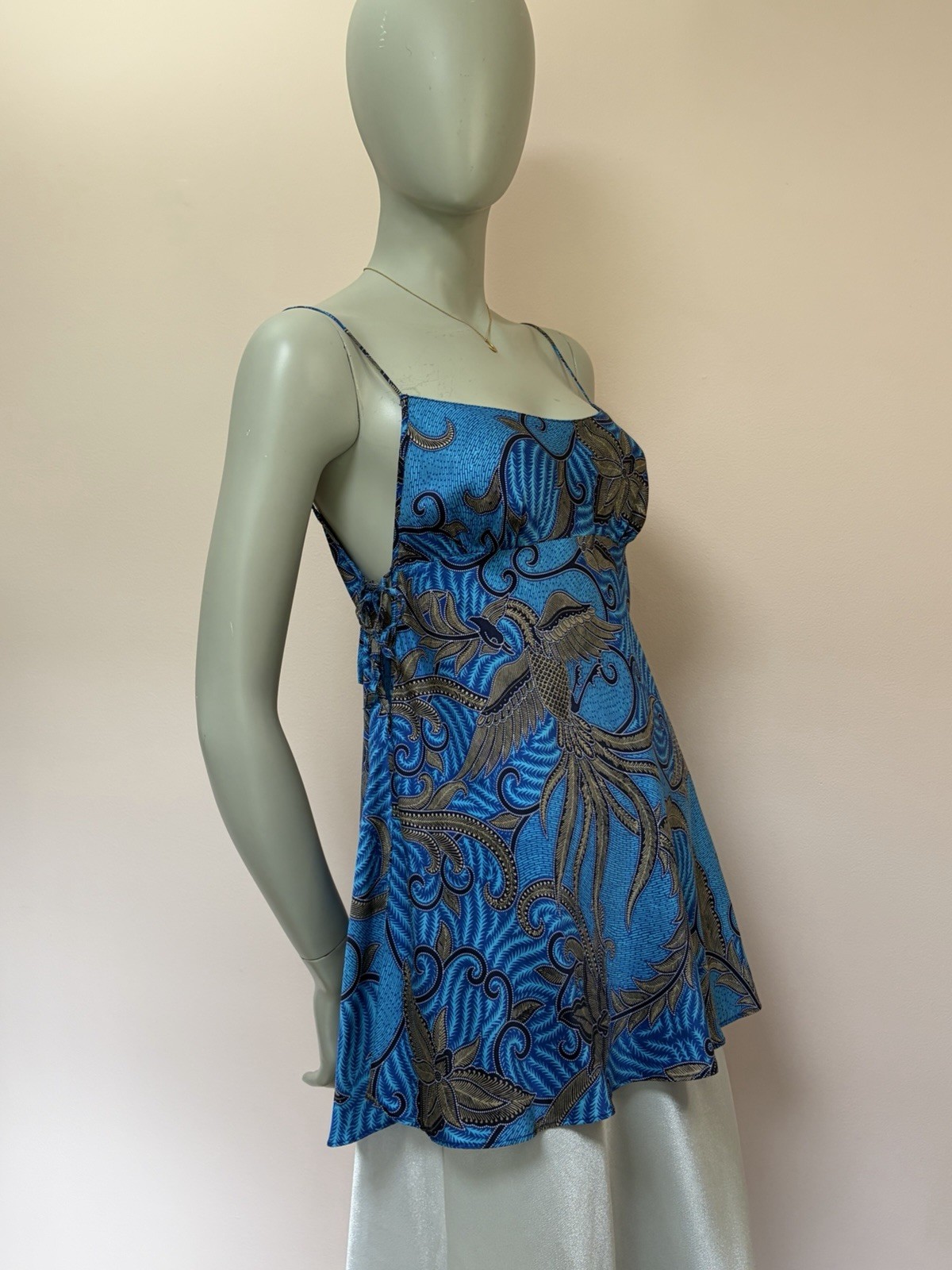 VTG 1999 Victoria’s Secret Silk Chemise Slip Dress Top Blue Phoenix Bird Print M