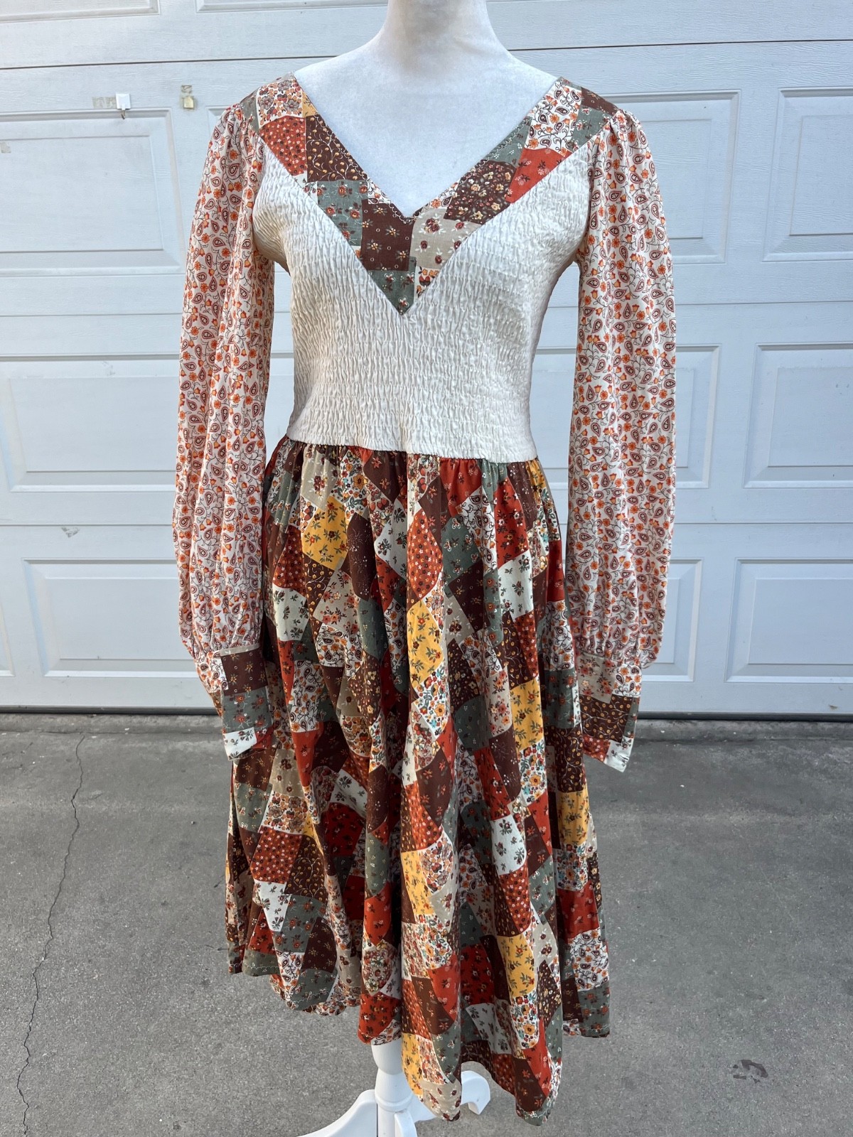 VTg Denise L Patchwork Print Prairie fit and flare dress Boho S/M
