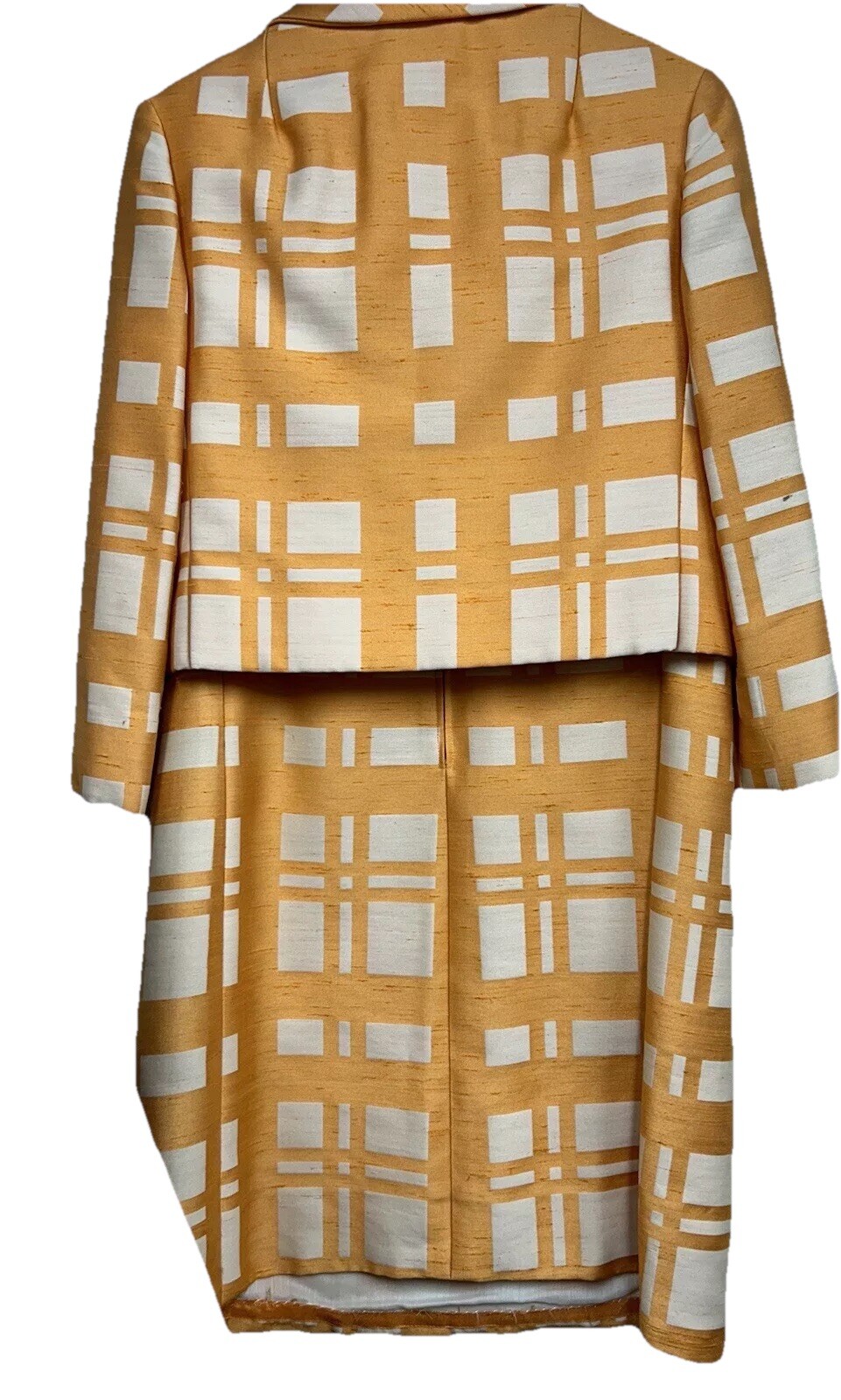 Joan Leslie Kasper Vtg 1960s Silk Dress & Jacket USA Orange White !!EXQUISITE!!