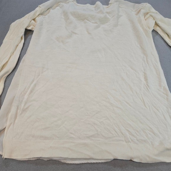 Retro-ology Mixed Media Top Womens Large Ivory Sheer Front Knit Back Tunic