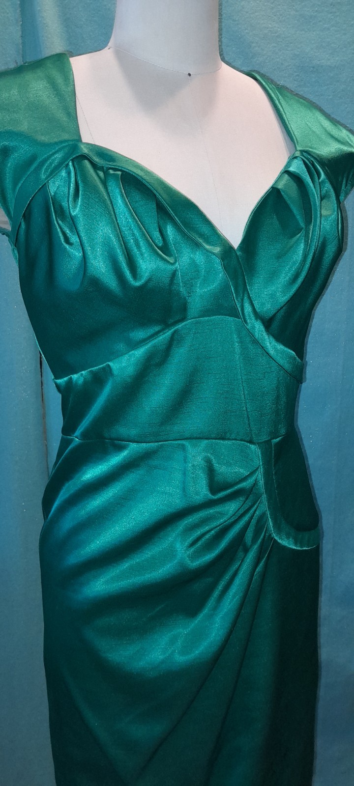 Vtg 40s 50s Style 90s Y2k Green STOP STARING Satin pin Up Wiggle Marilyn Dress L