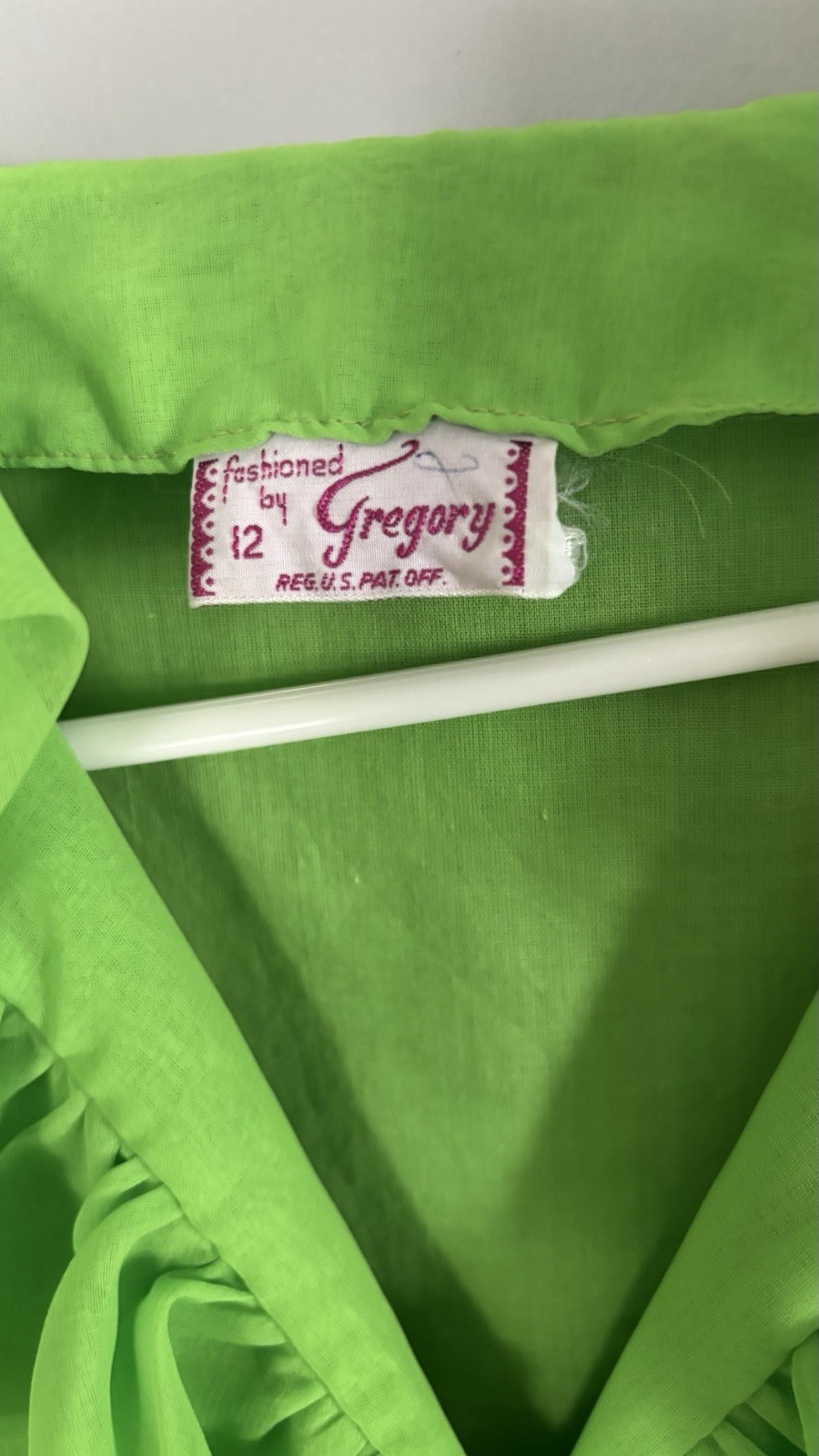 Lime Green Vintage 1960s Ruffle Blouse Shirt Retro Costume Mad Men Era Gregory