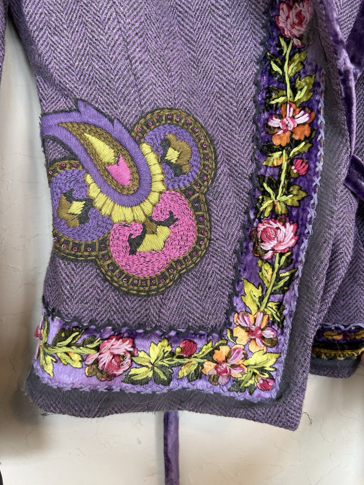 Vintage Y2K Renato Nucci Wool Silk Purple Fairy Velvet Floral Skirt Set 40 NWT M