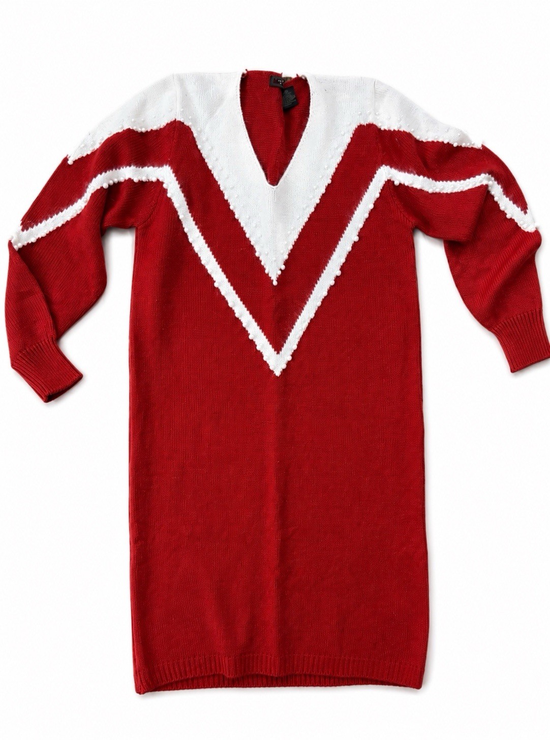 Vintage 1980s Or 1990s Slim Fit Avant Garde Bold Sweater Dress Red & White P S
