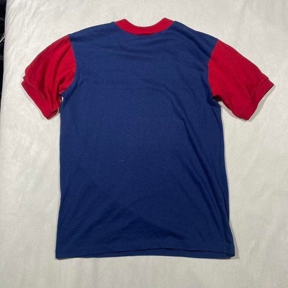 Vintage Colorblock Shirt Red Navy Blue Short Sleeve 70s 80s Retro *READ