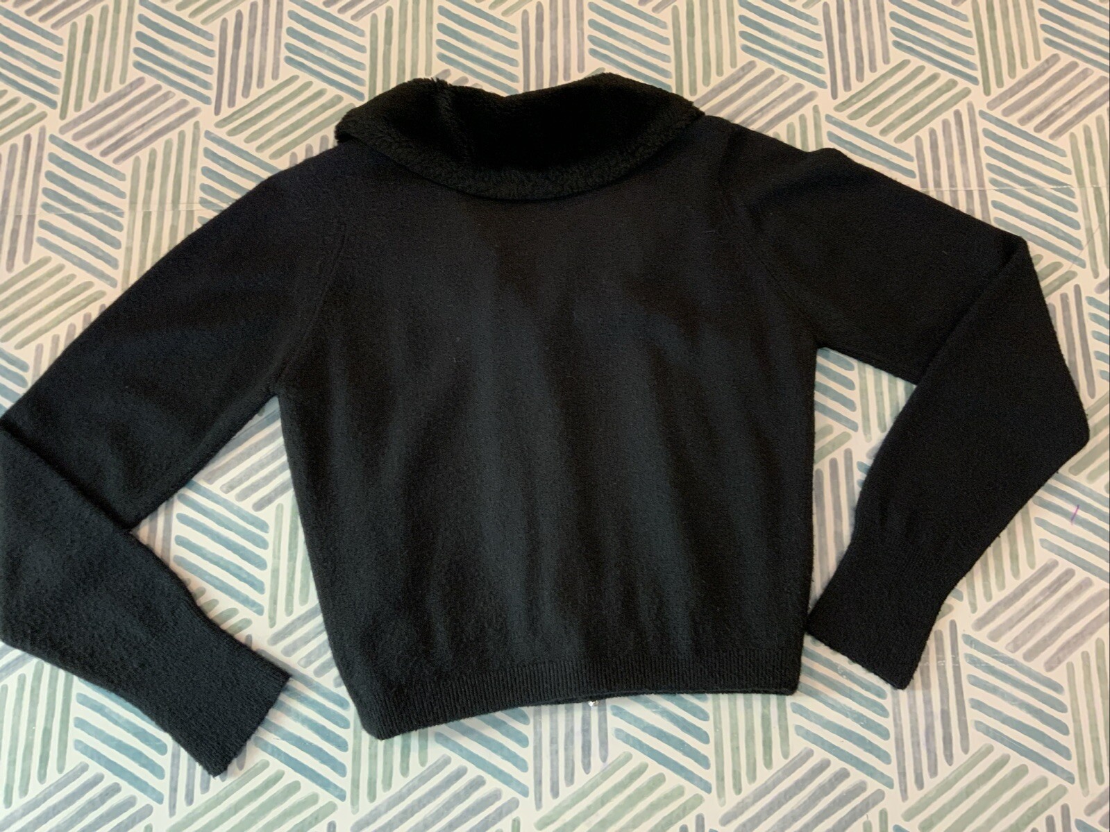 Vintage Storyk 100% Turbo Orlon Black Lined Secretary Sweater Rhinestones Sz XS