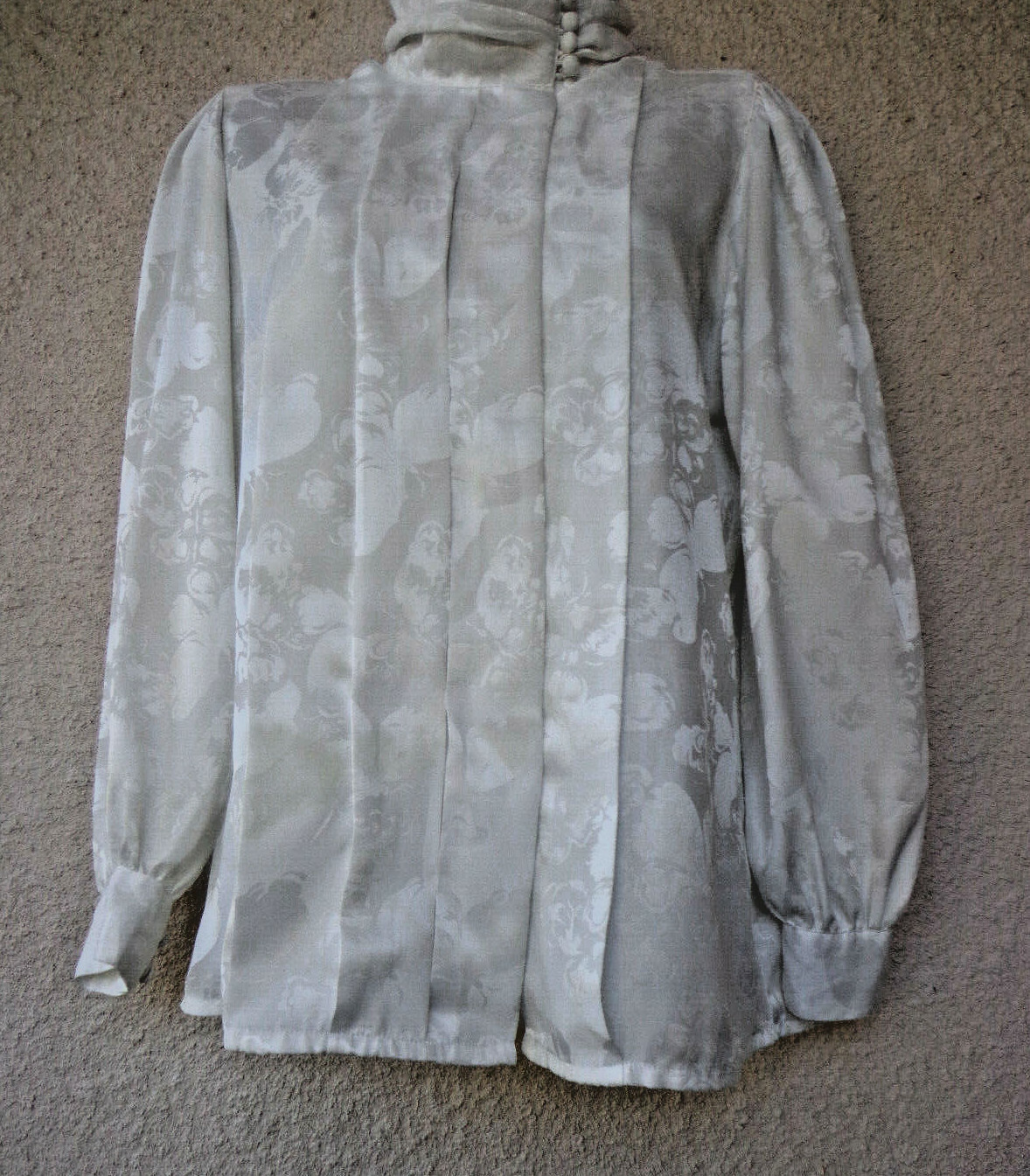 Vintage 80s White Satin Russian Cossack Style Blouse High Collar Pleated Front