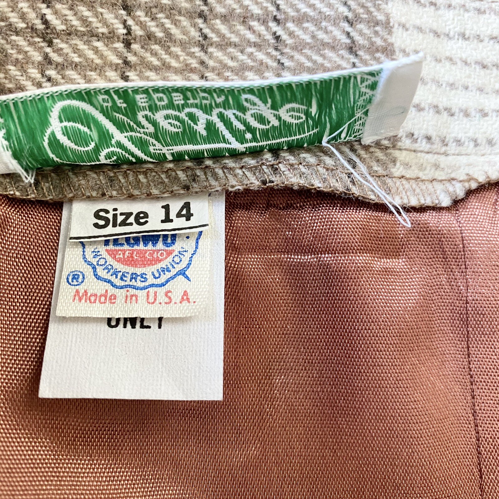 Prestige Of Boston Vintage Plaid Wool Pencil Skirt Beige & Cream Size 14 Classic