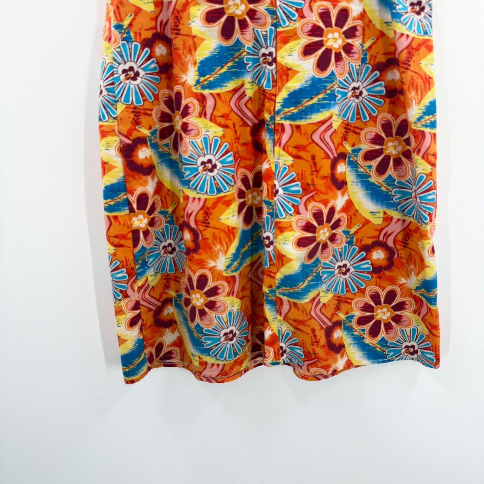 Sideout Vintage Y2K Floral Mini Dress Orange Cotton Tropical Sleeveless Size 7