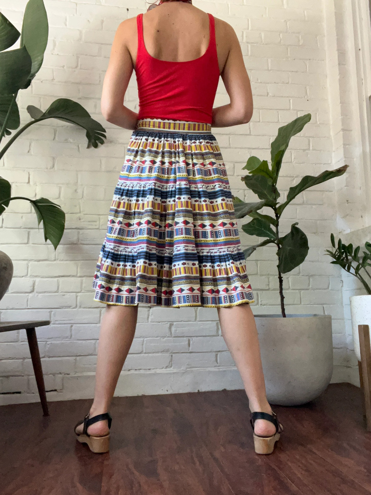 GEOMETRIC STRIPE Vintage 1950s Tiered Cotton Swing Skirt Bright Primary Colours