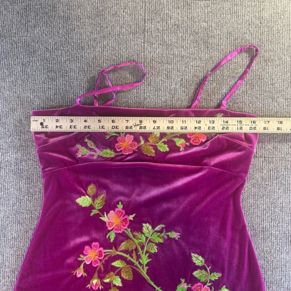 VTG Betsey Johnson New York M Fuchsia Embroidered Velvet Midi Dress 90s Grunge