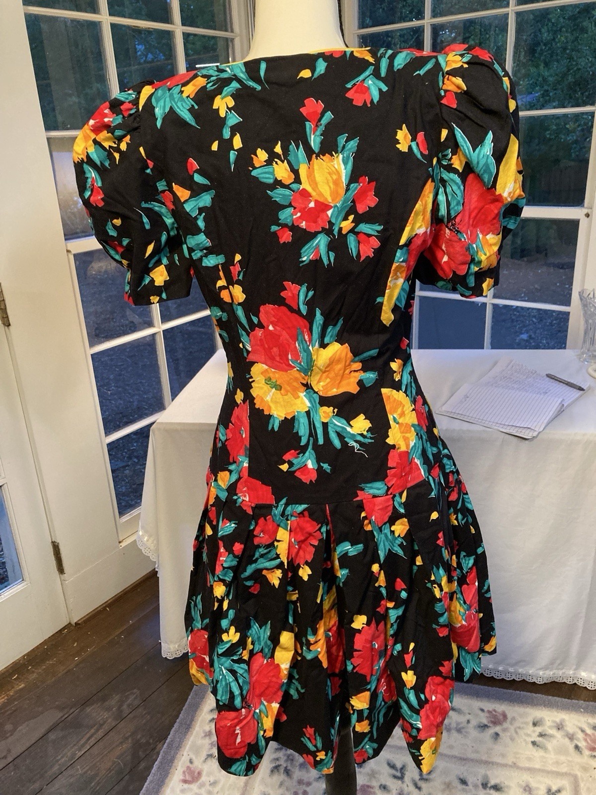 Vintage 1980s Culotte Romper Dress Black And Floral