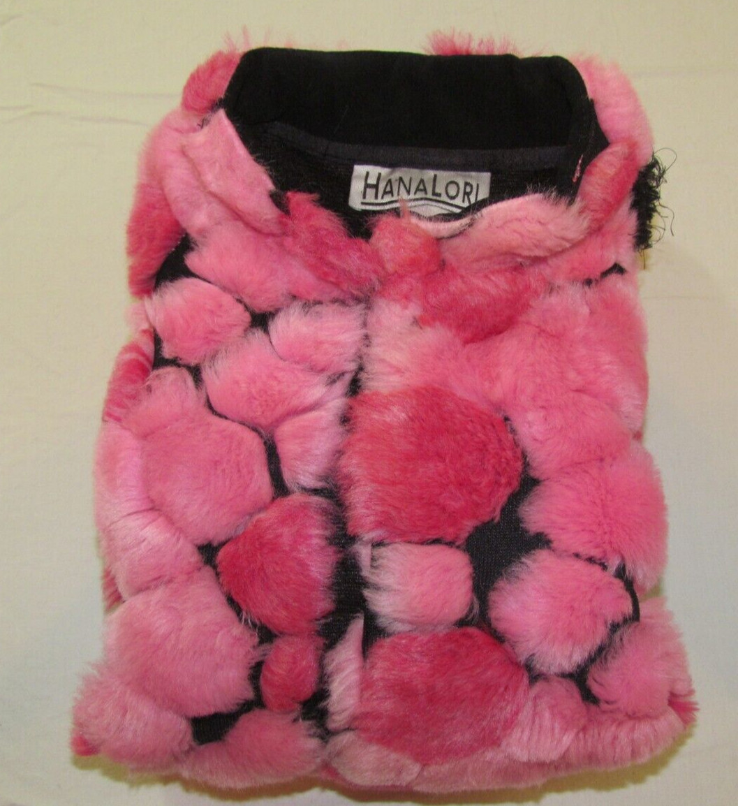 Vintage Hanalori Size Small Faux Fur Jacket Light Weight USA Made Black/Pink