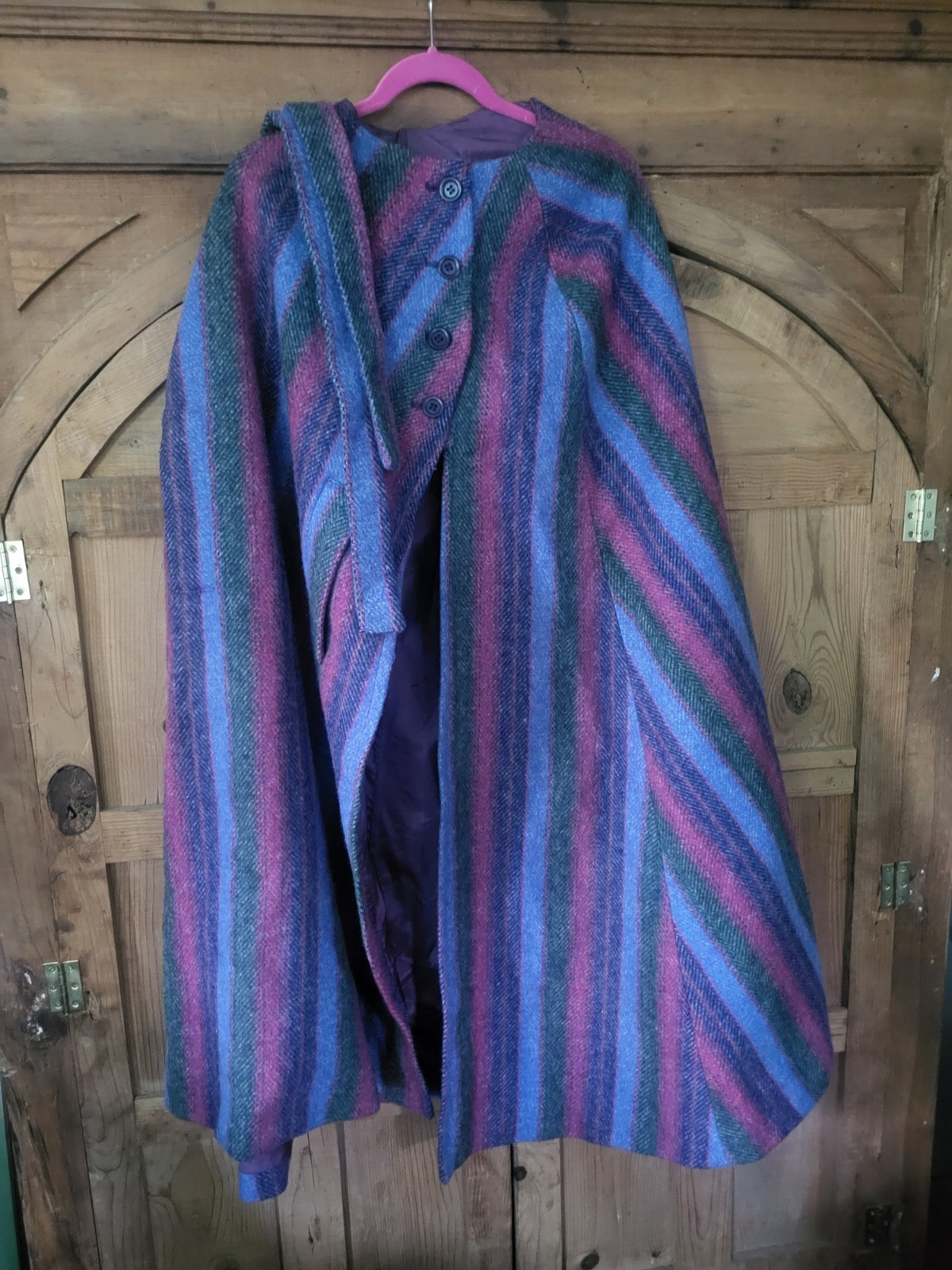 Vtg Jimmy Hourihan Ireland Striped Artsy Lagenlook WOOL Cape + Belt
