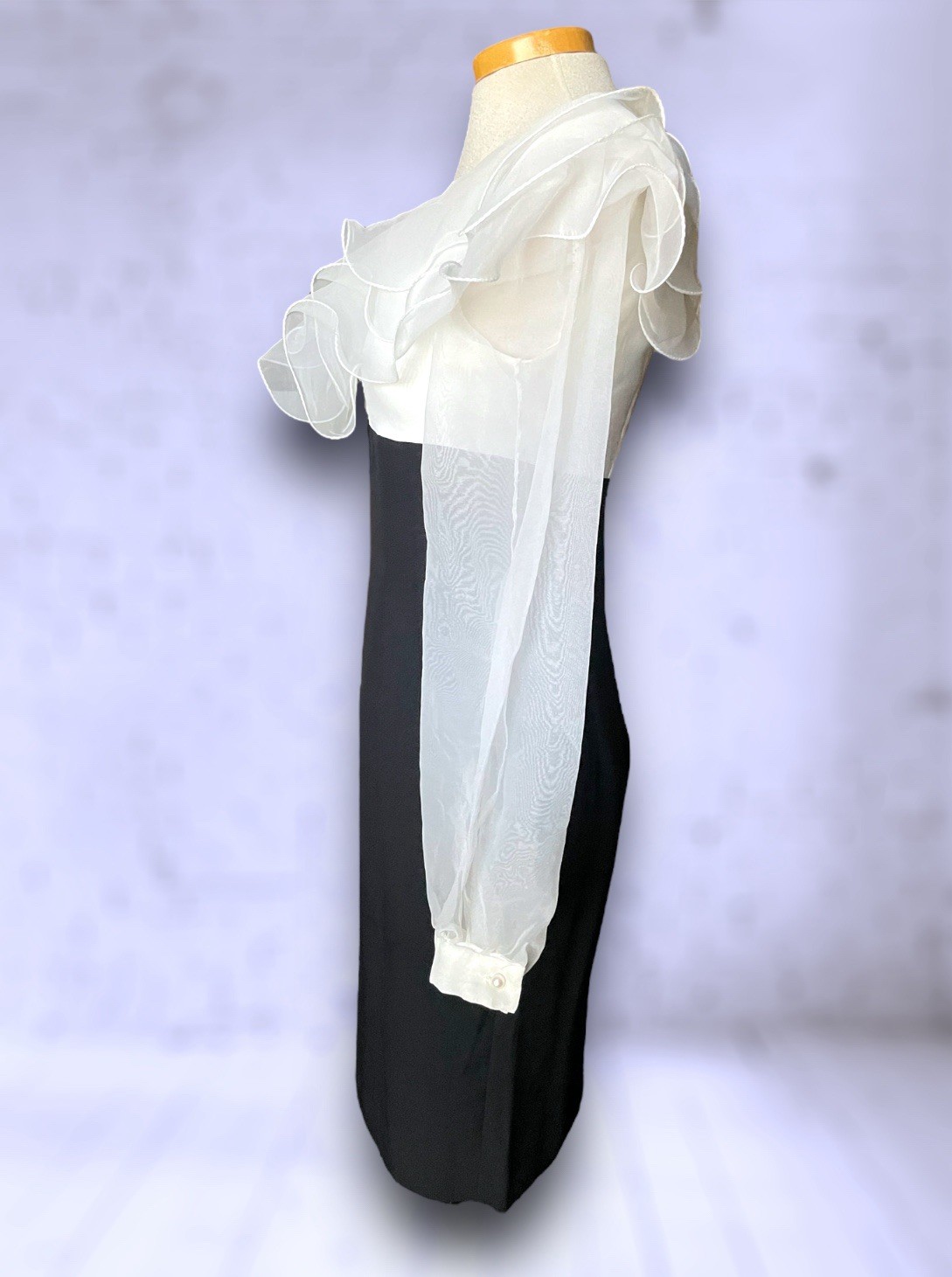 1980’s Black & White Fluffy Bust Long Sleeve Short Pencil Dress Bette Midler