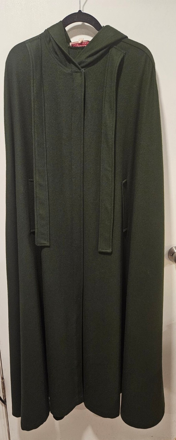 Aunt Abigail’s Attic Medium Dark Green Wool Full Length Cape Hooded Vintage 80’s